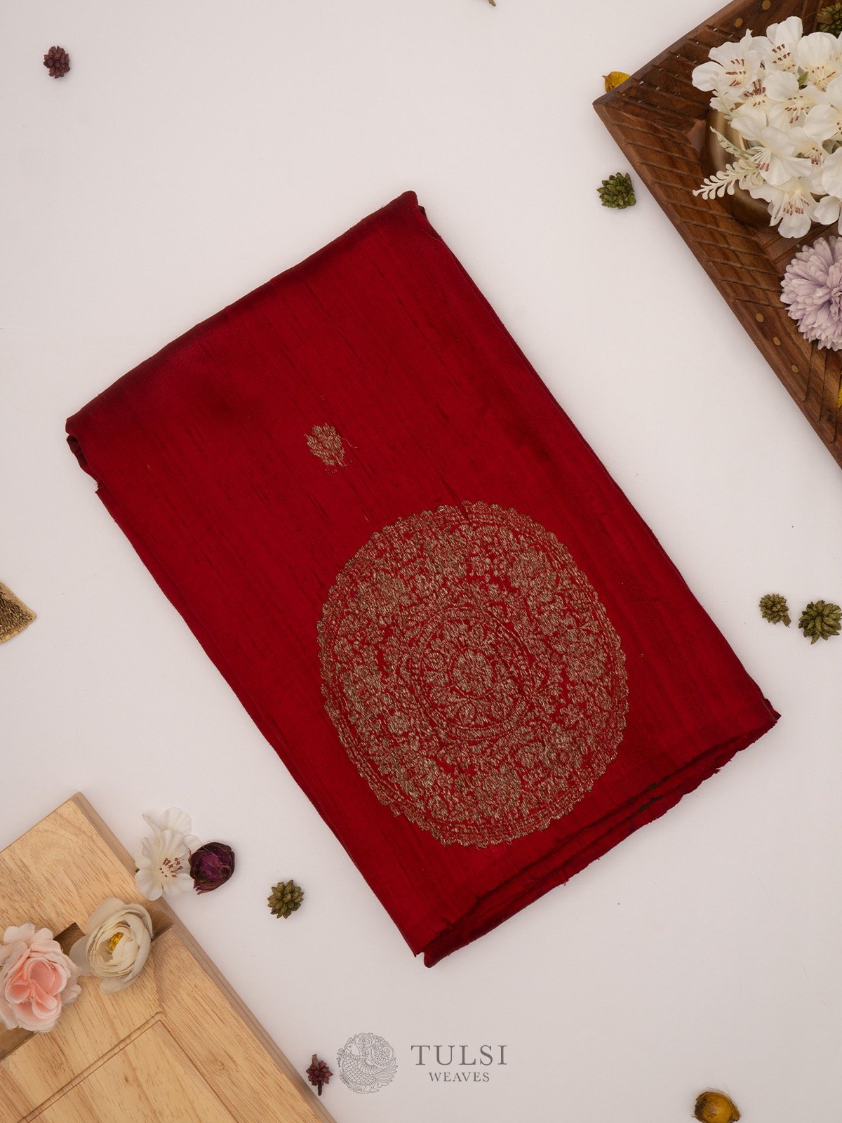 Red Banarasi Tussar Silk Saree 