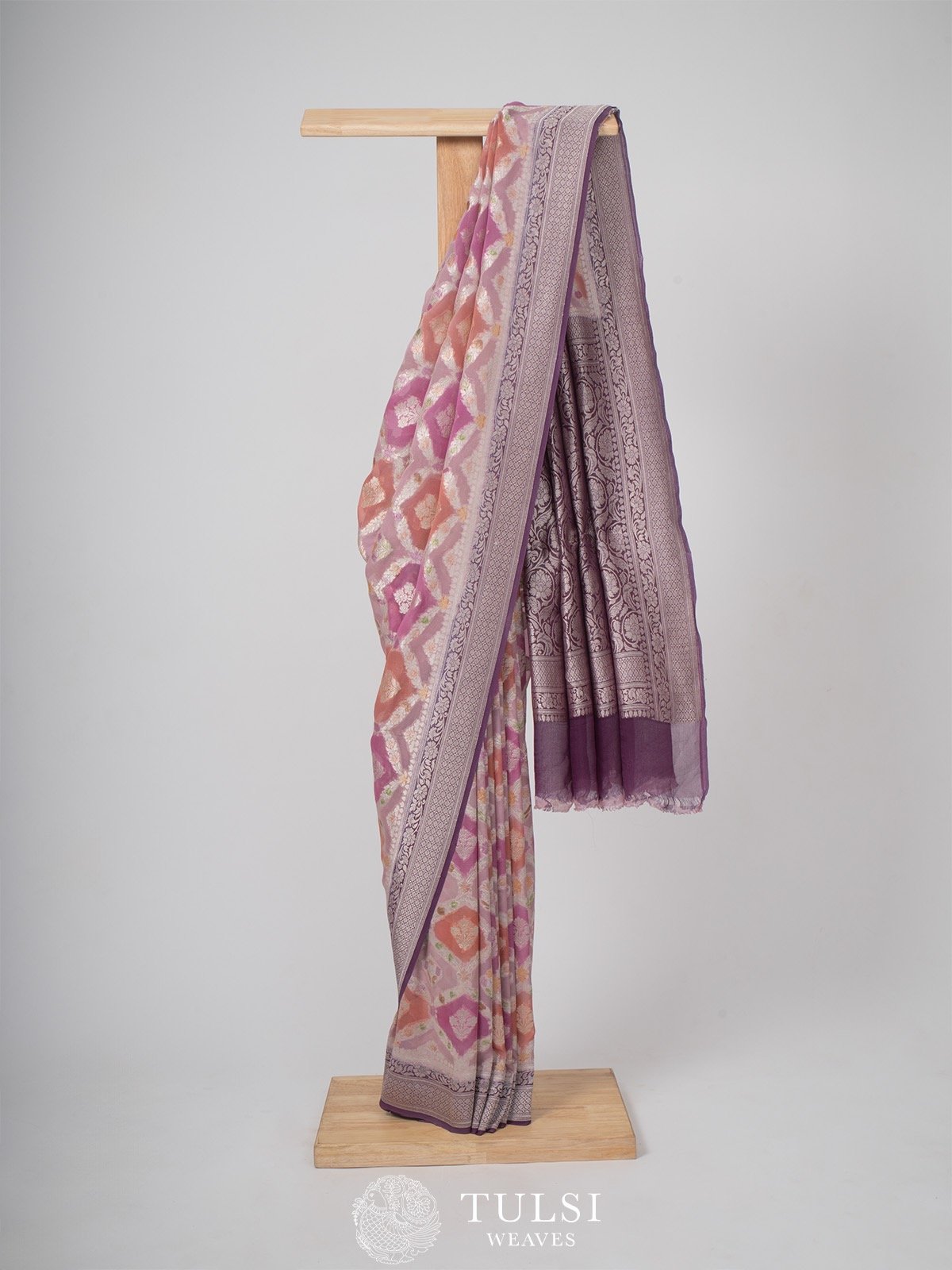 Lilac Banarasi Georgette Silk Saree