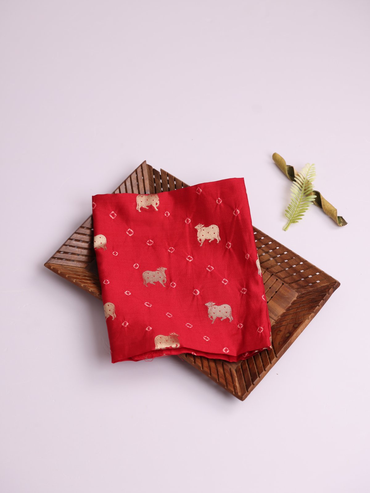 Red Silk Bandhani Blouse With Cow Motifs