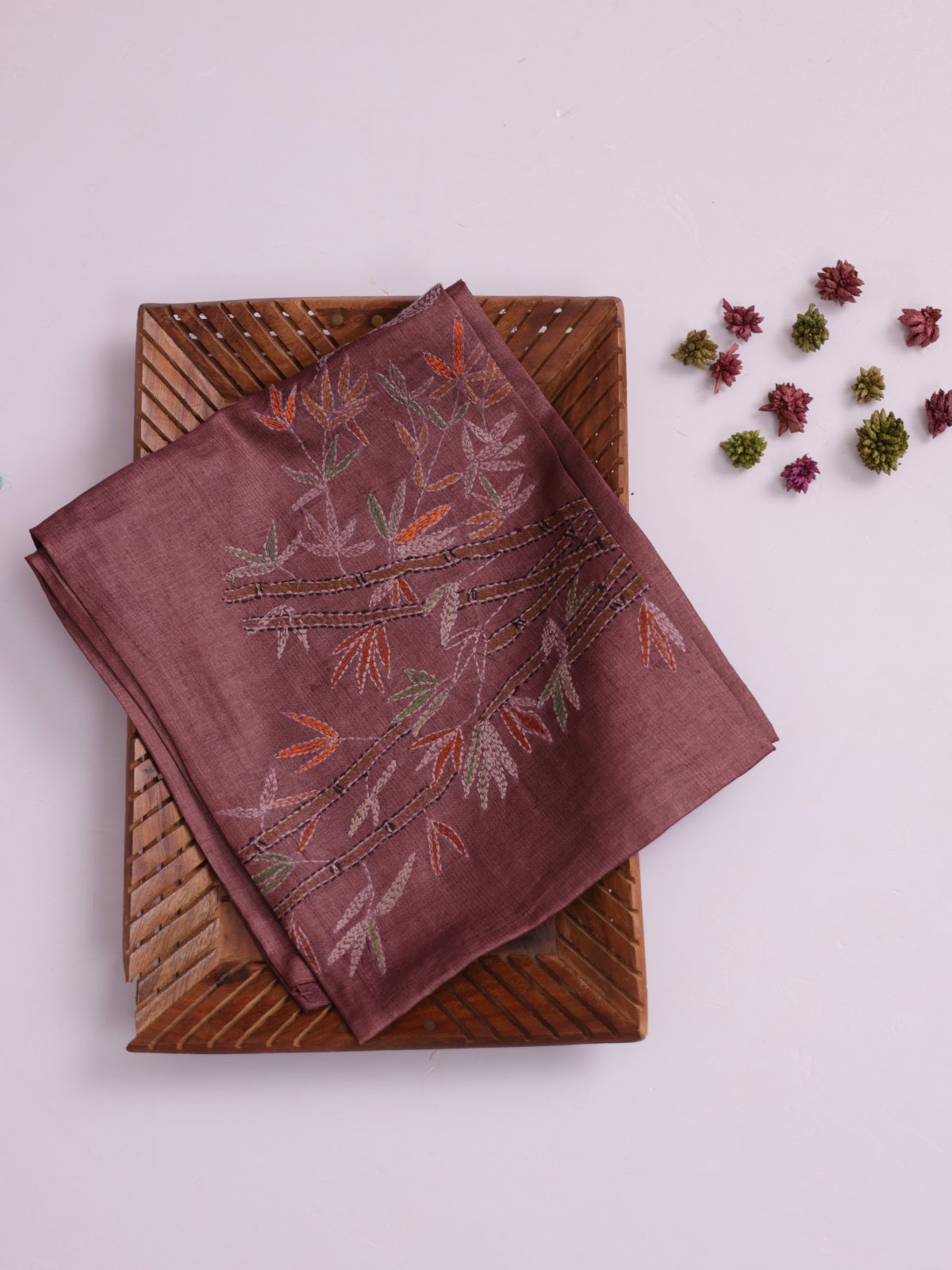 Dark Mauve Embroidered Tussar Silk Blouse