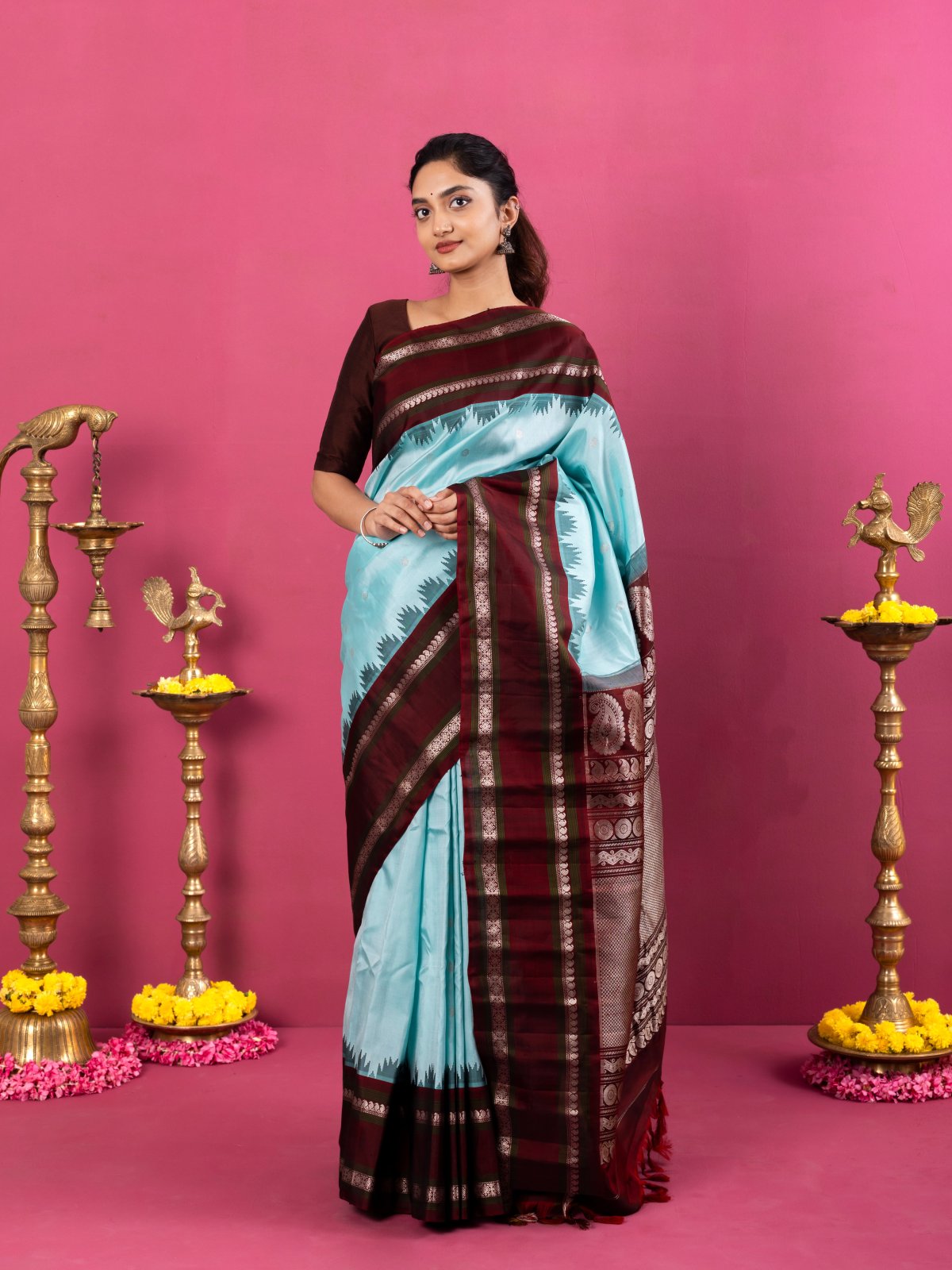 Aqua Blue Gadwal Silk Saree 