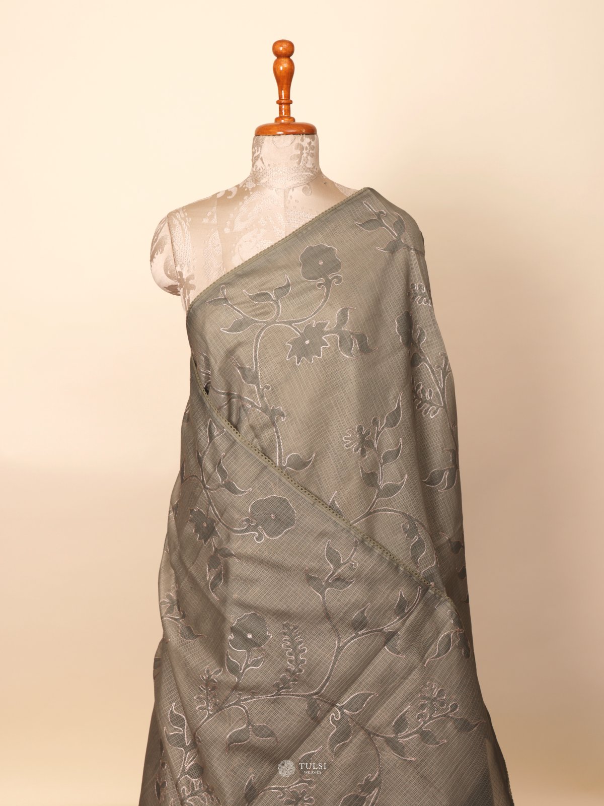 Green Semi Kota With Embroidered Saree