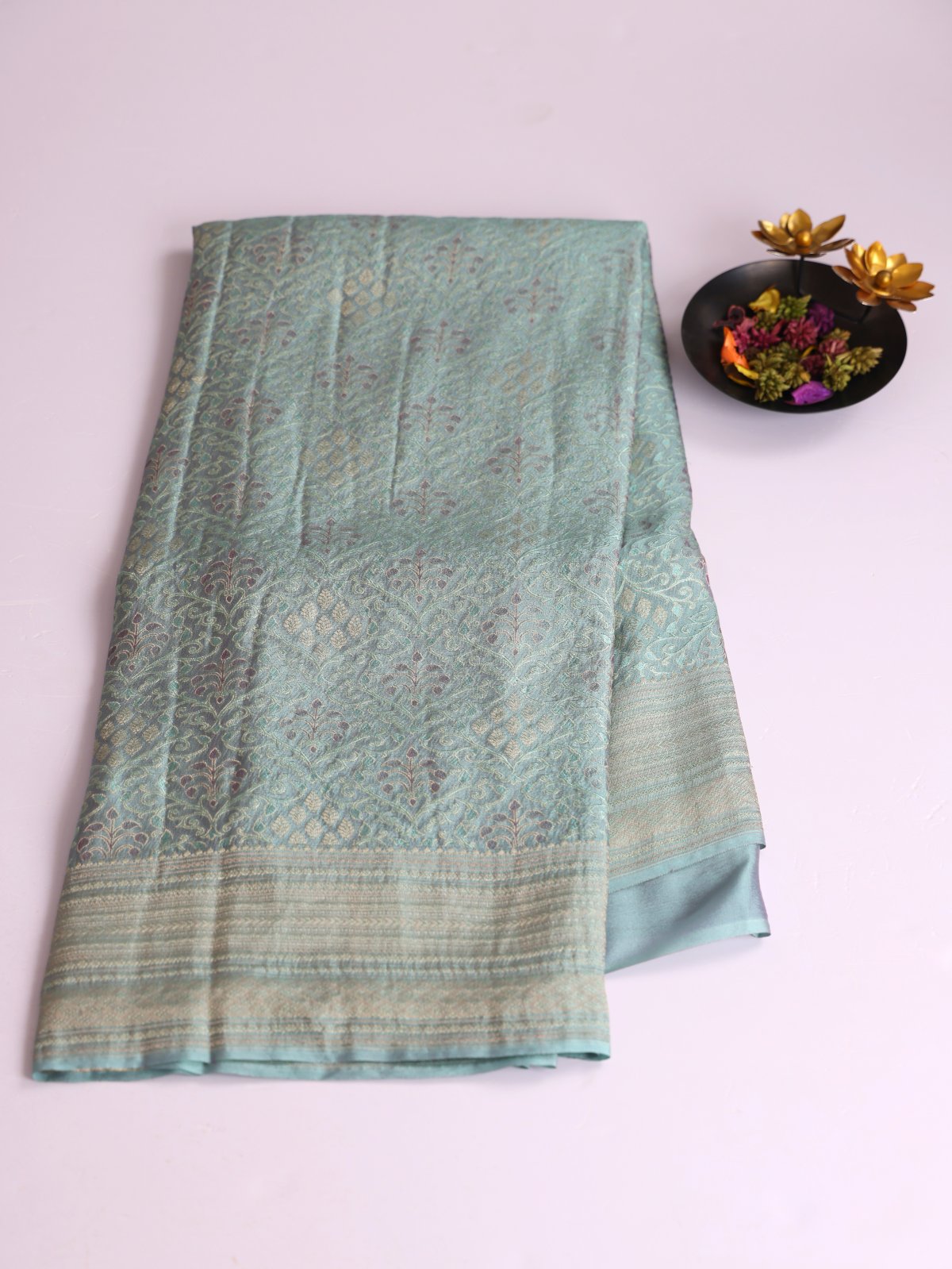 Light Blue Banaras Crepe Silk Saree