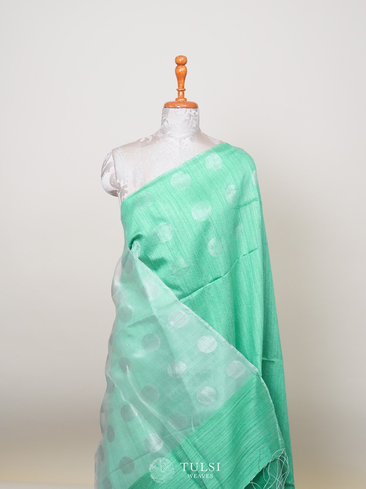 Mint Green Bailou Tussar Saree