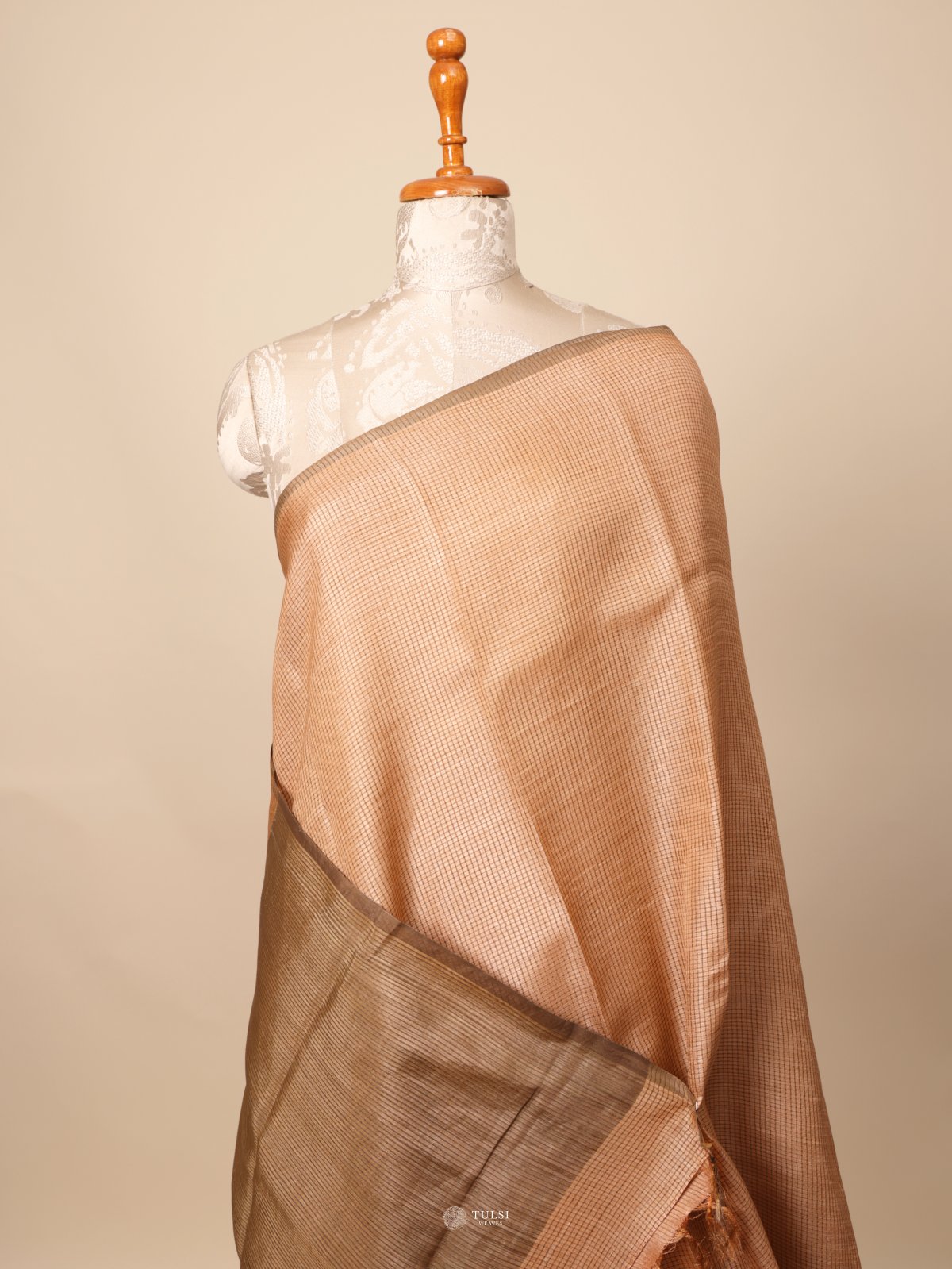 Peach Tussar Silk Saree