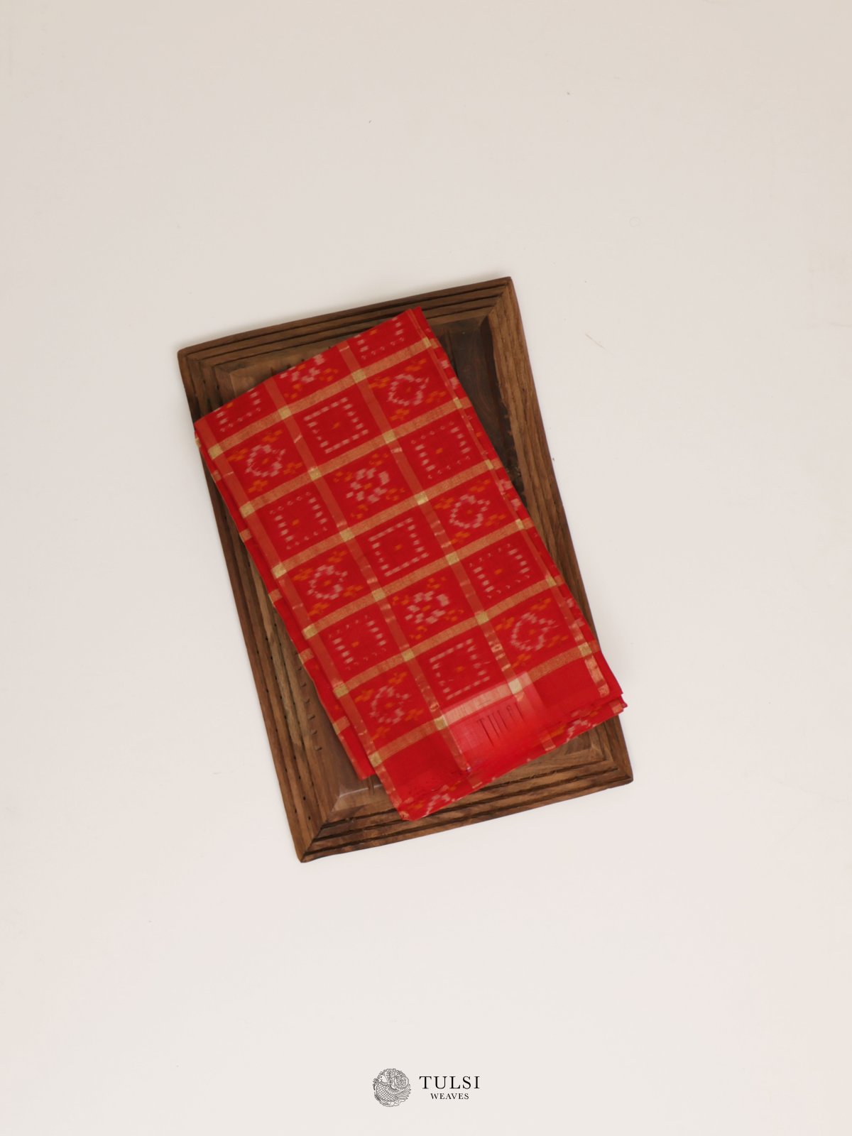 Red Ikat Silk Blouse with Zari Checks