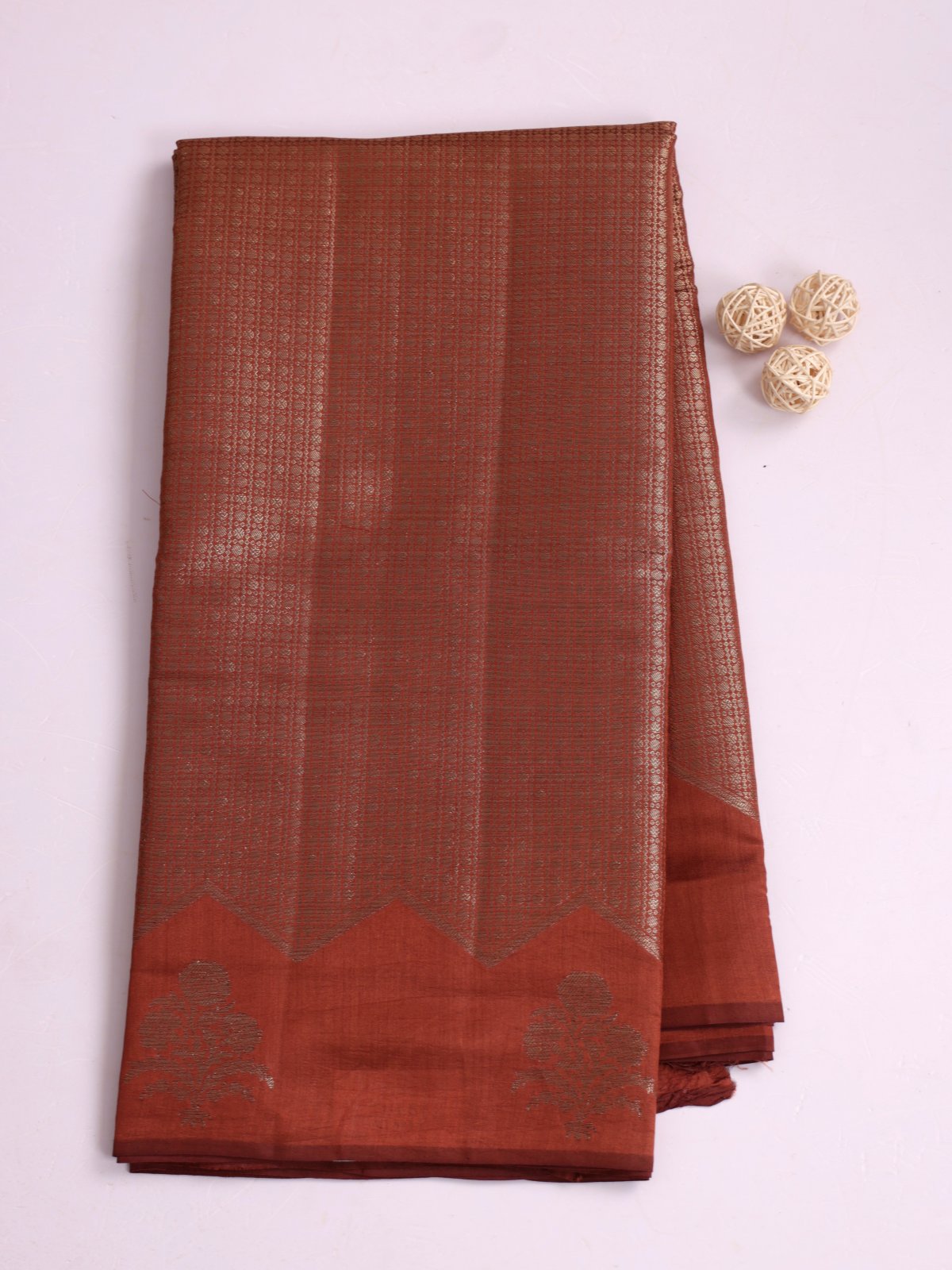 Rust Brown Zari Brocade Chaniya Silk Saree