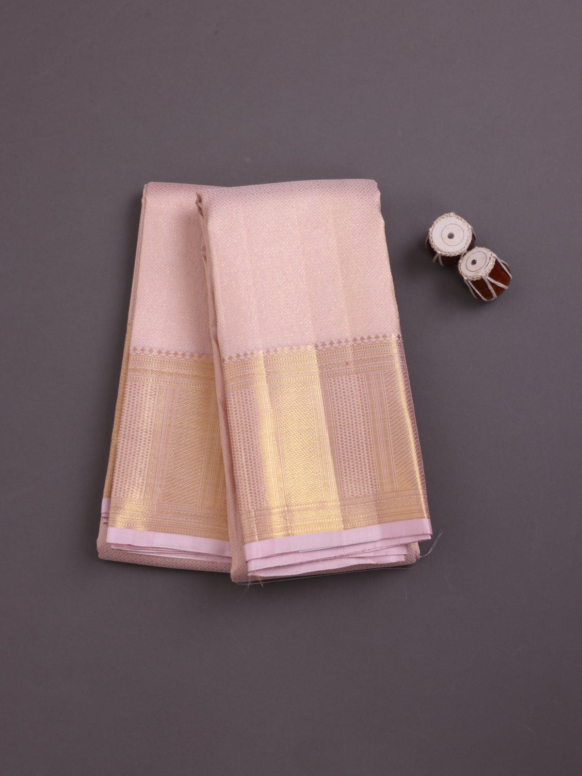 Rose Gold Silk Dhoti and Vastram with Zari Border