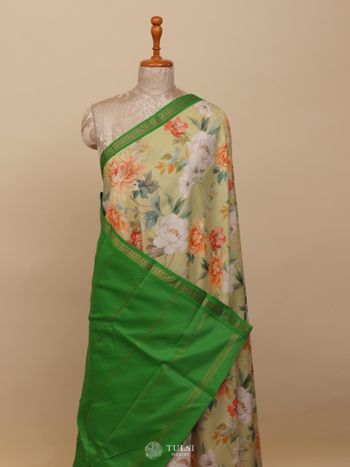 Light Green Printed Kanjeevaram Silk Saree