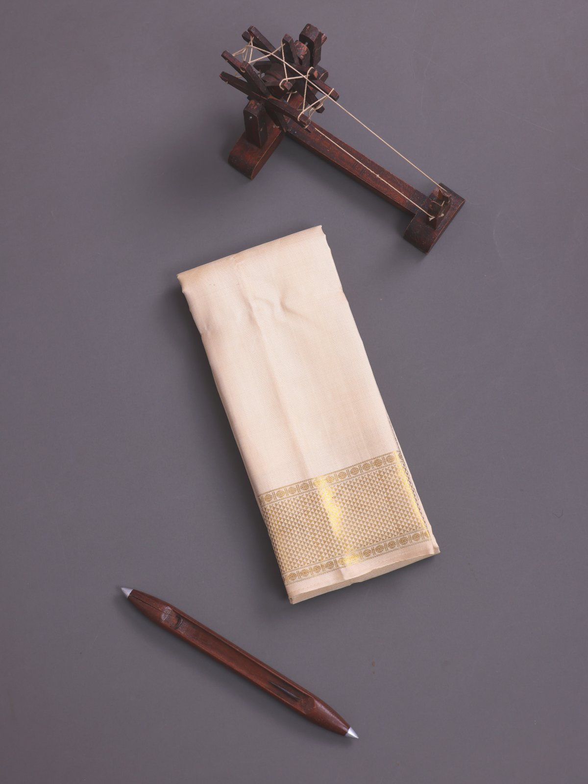 Beige Silk Dhoti With Zari Border 