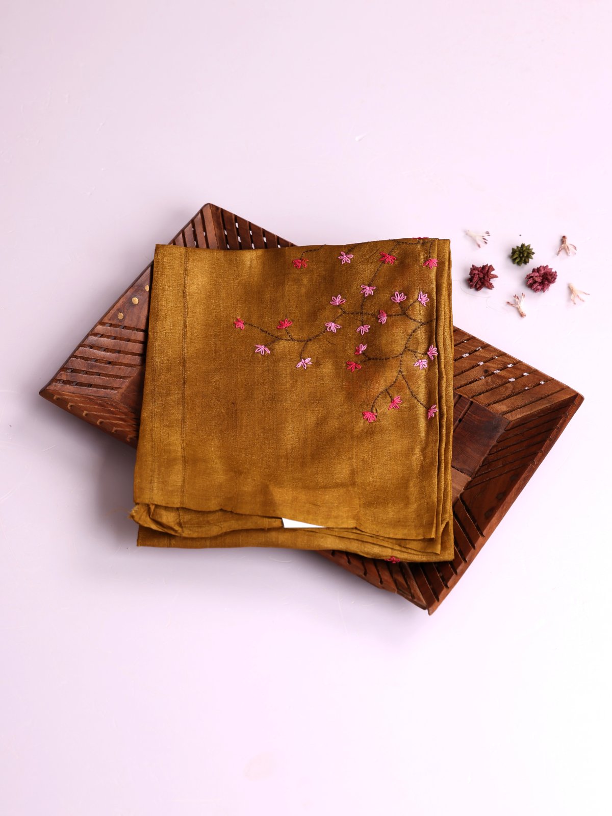 Dark Mustard Embroidered Tussar Silk Blouse