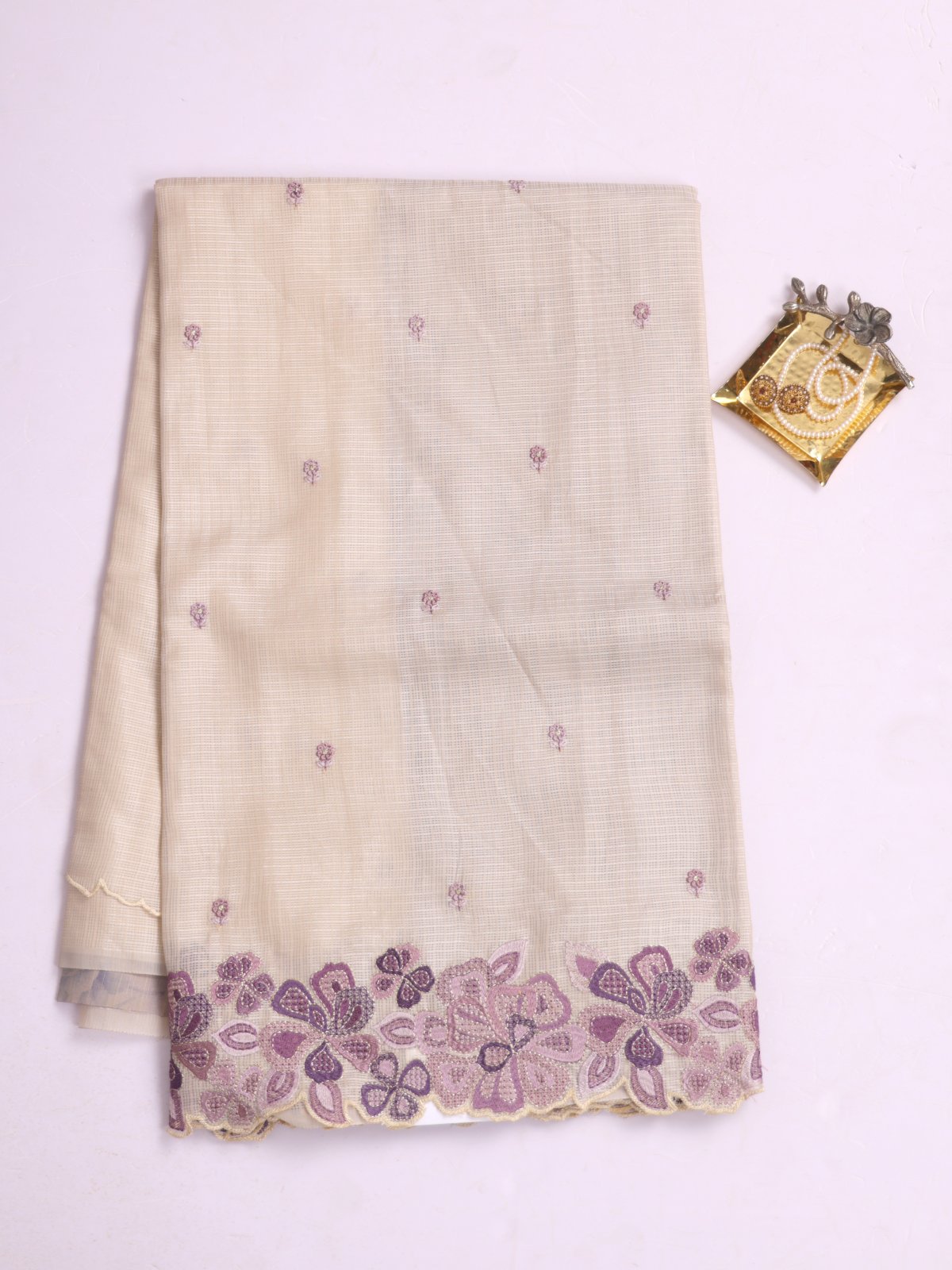 Off- White Semi Kota Saree with Embroidery