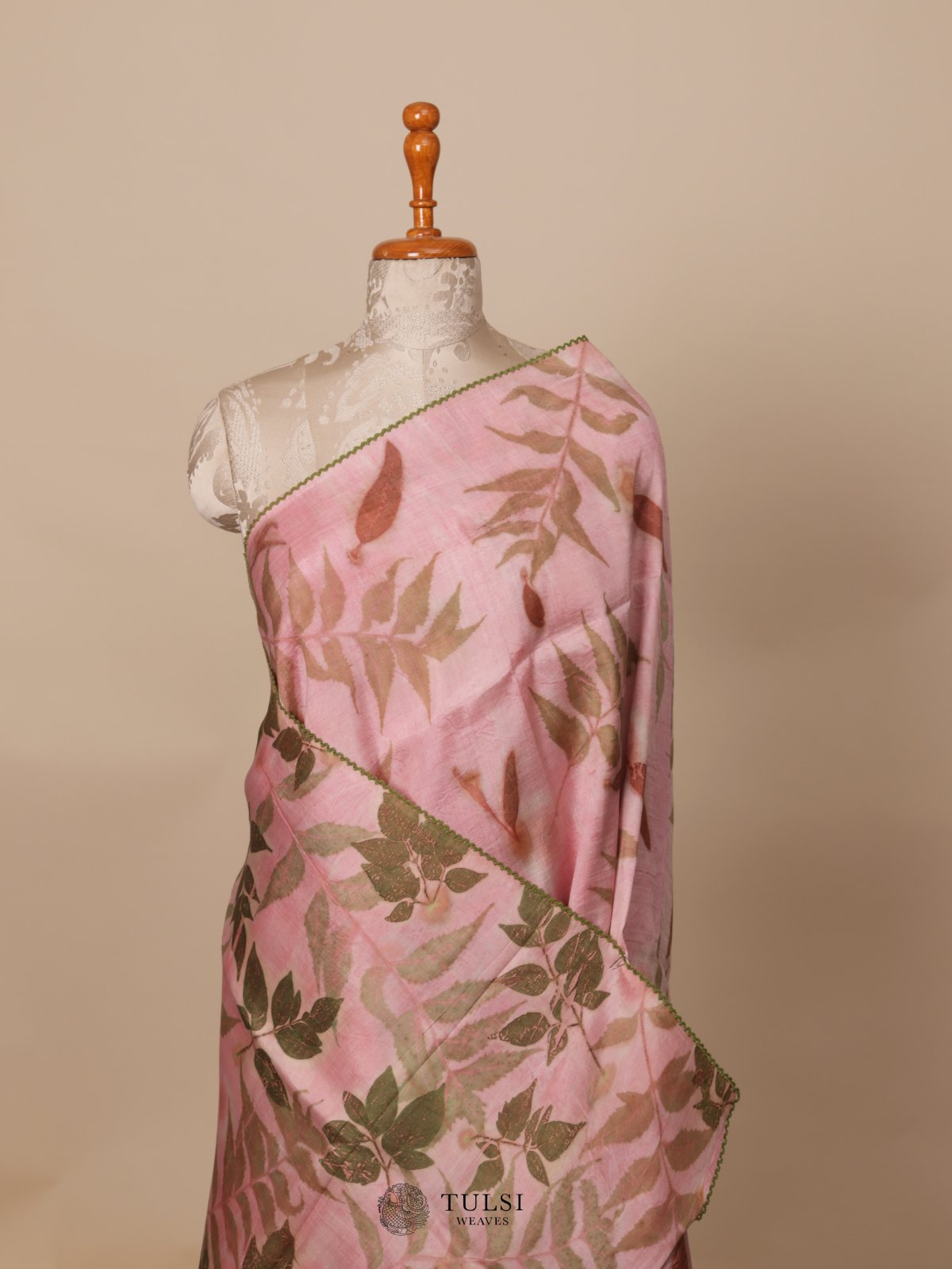Pink Eco Print Silk Saree