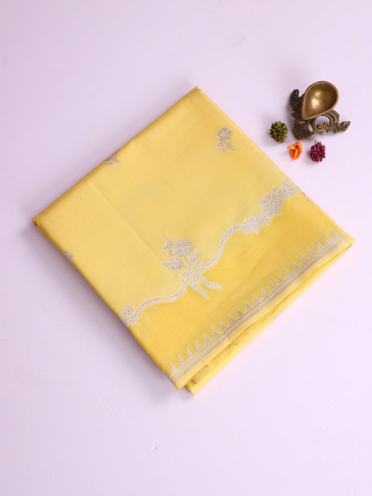 Yellow Mashru Silk Saree With Organza Border