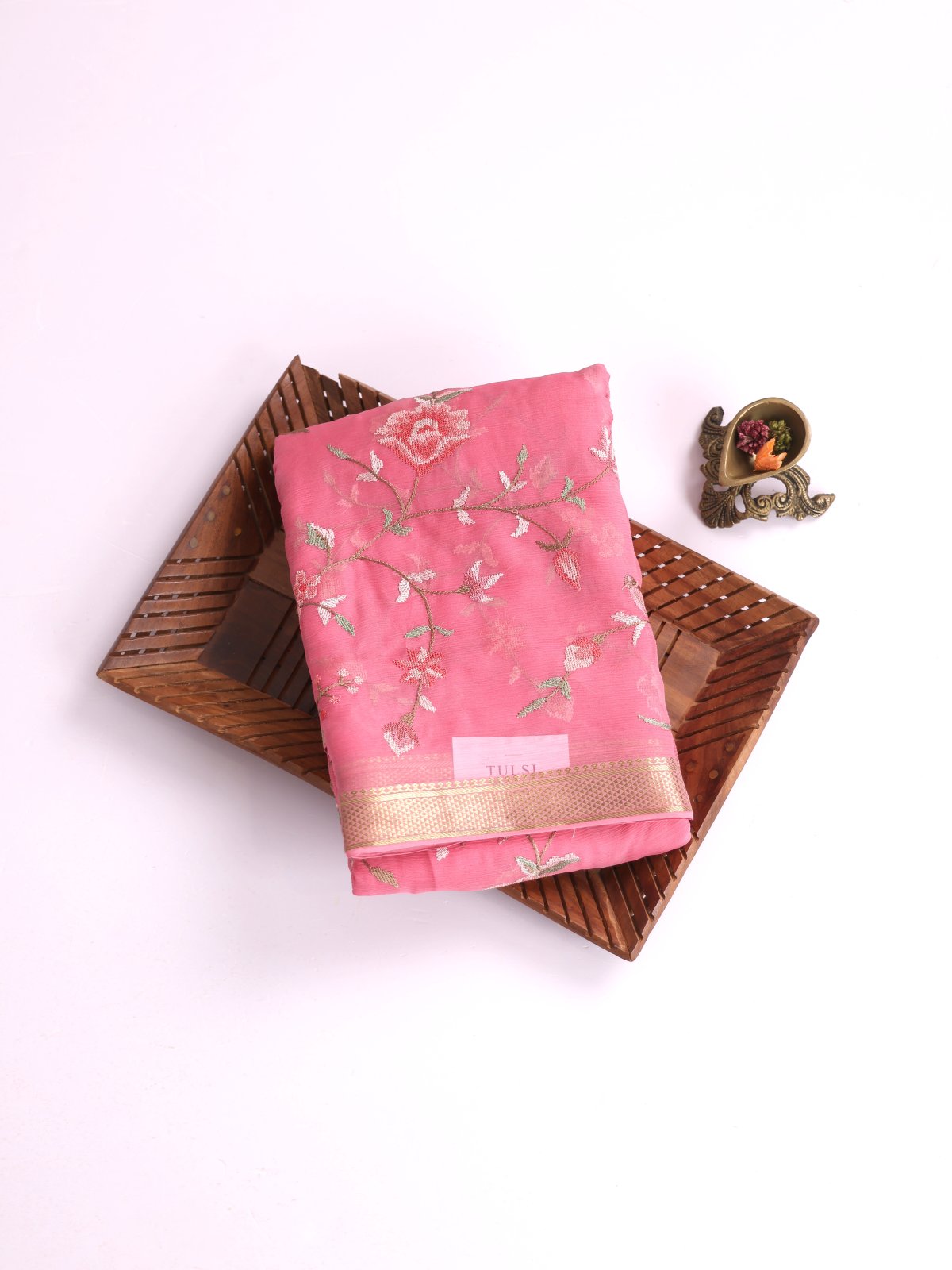 Pink Embroidered Chiffon Saree