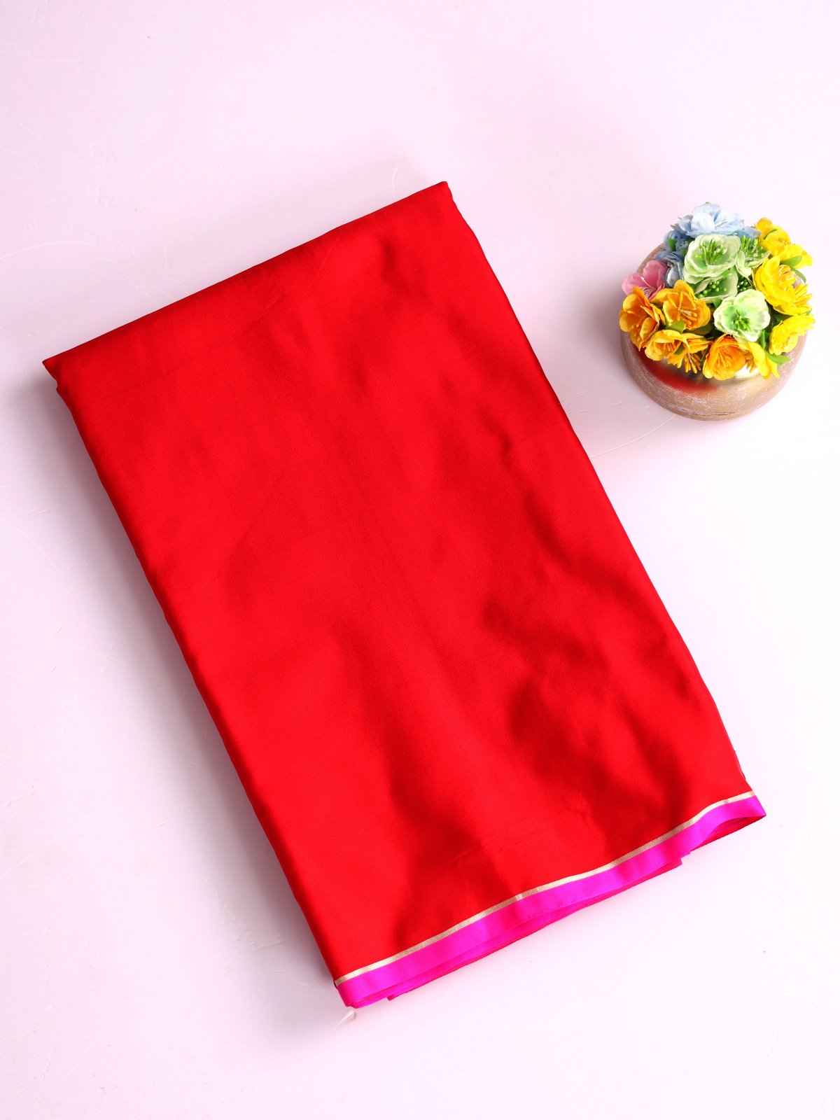 Red Mashru Silk Saree With Pink Border