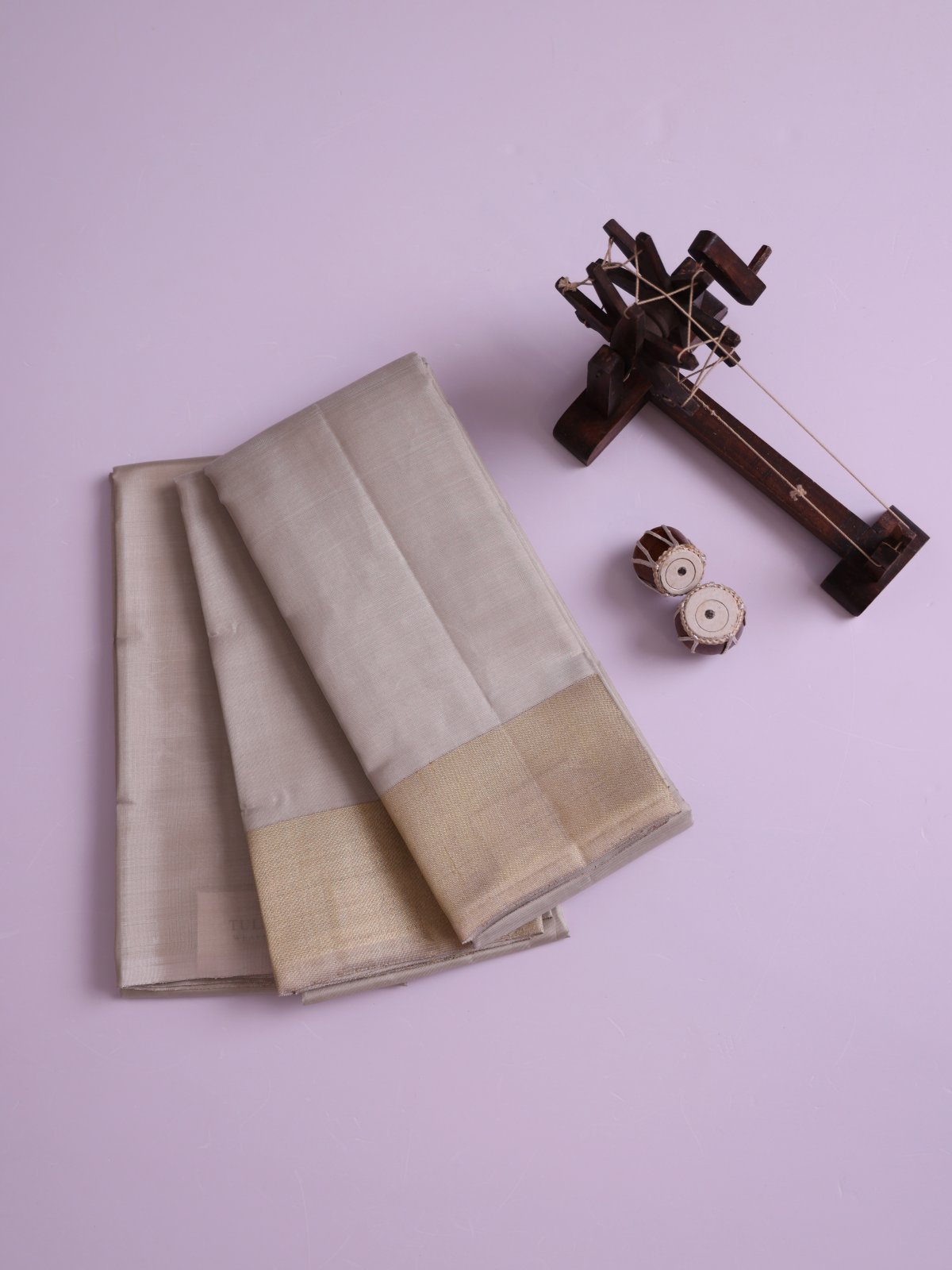 Grey Silk Dhoti, Vasthram and Shirt Material With Zari Border
