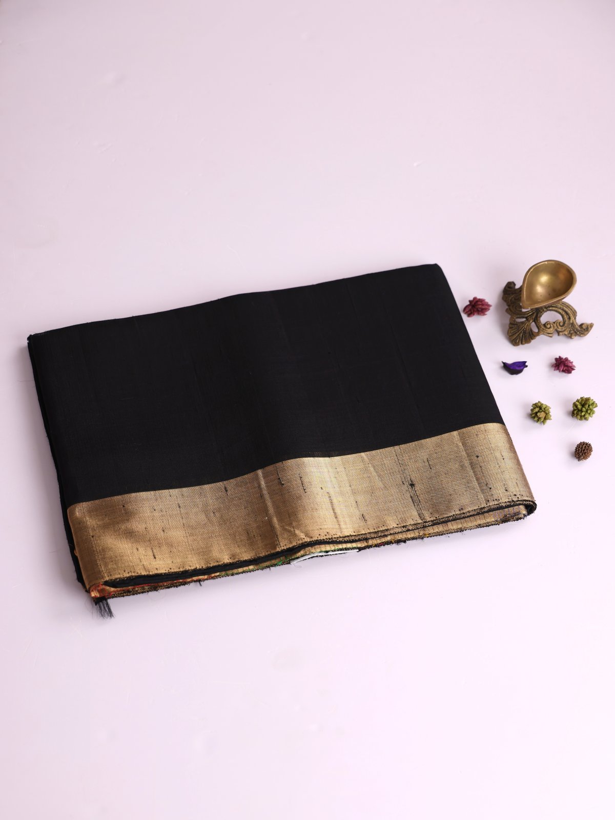 Black Raw Silk Saree With Zari Border