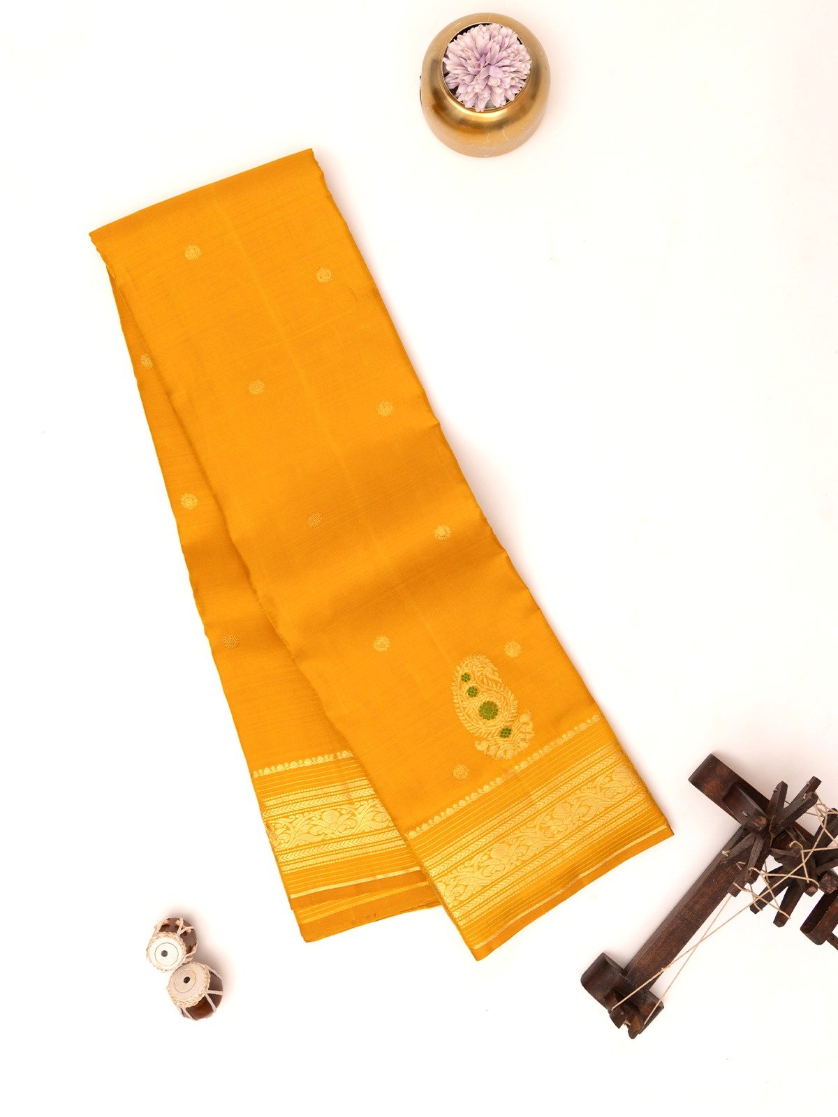 Mustard Kanjeevaram Silk Saree with Self Border