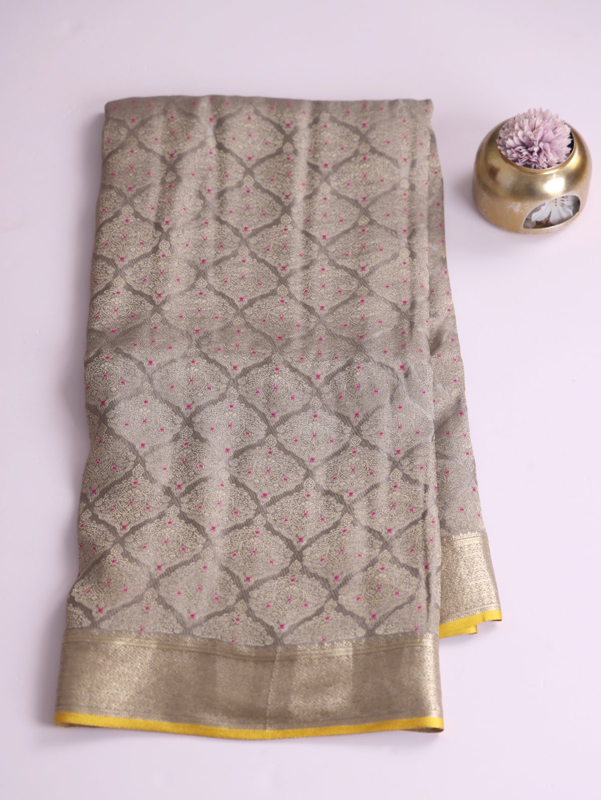 Gray Banaras Crepe Silk Saree