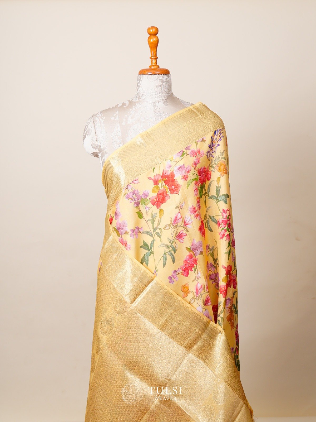 Cream Kanjeevaram Silk Saree with Zari Border