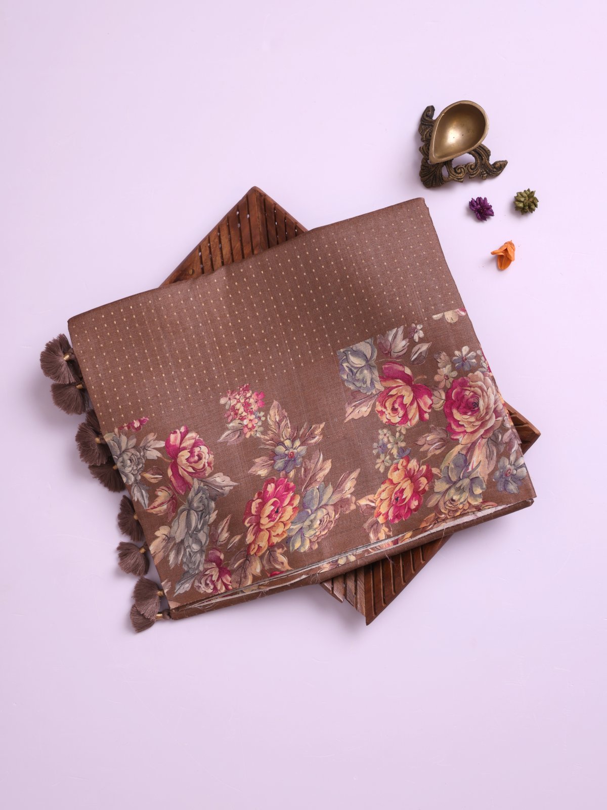 Copper Brown Tussar Silk Saree with Printed Border