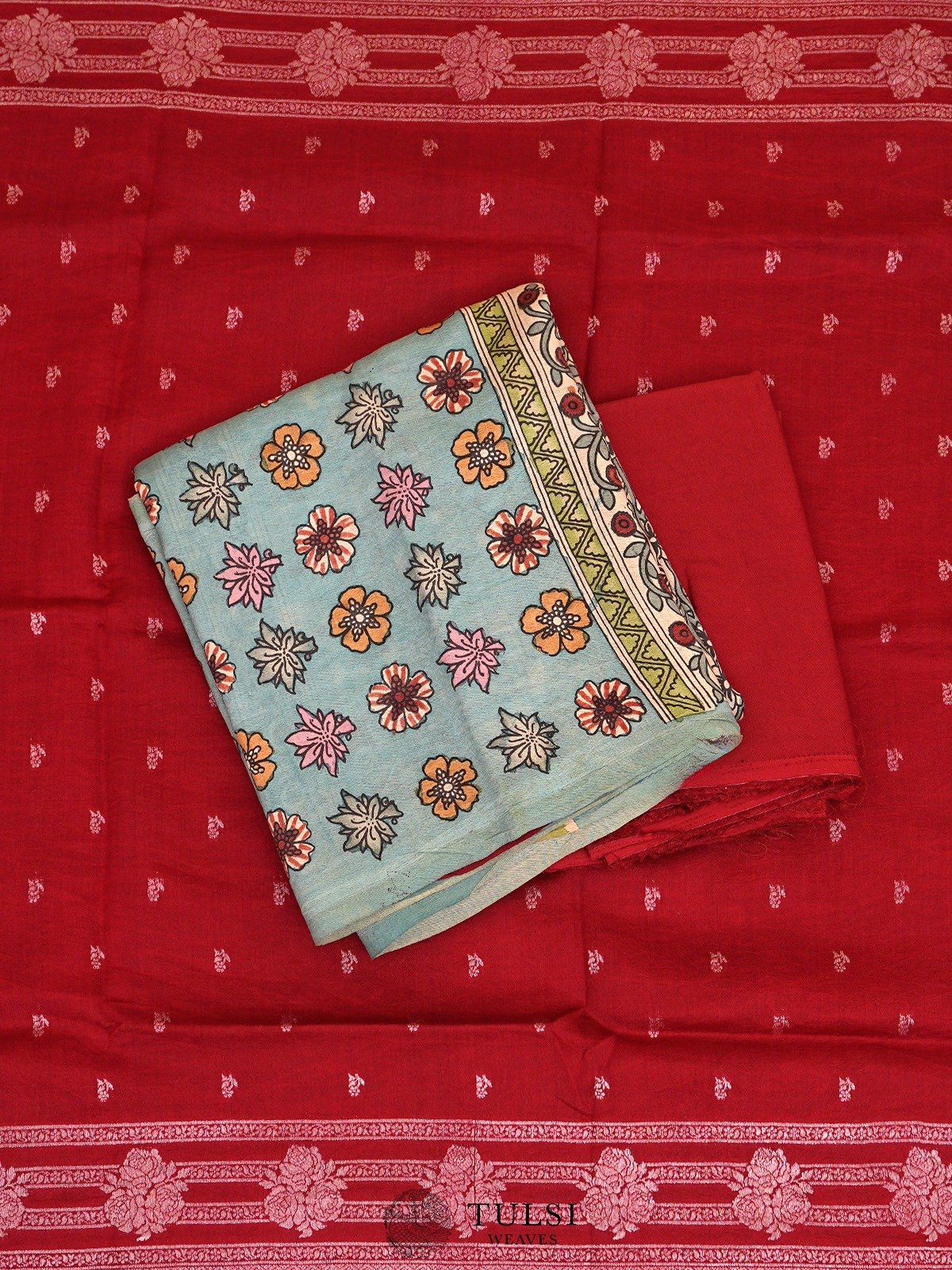 Pale Turquoise Hand-Painted Tussar Salwar Material
