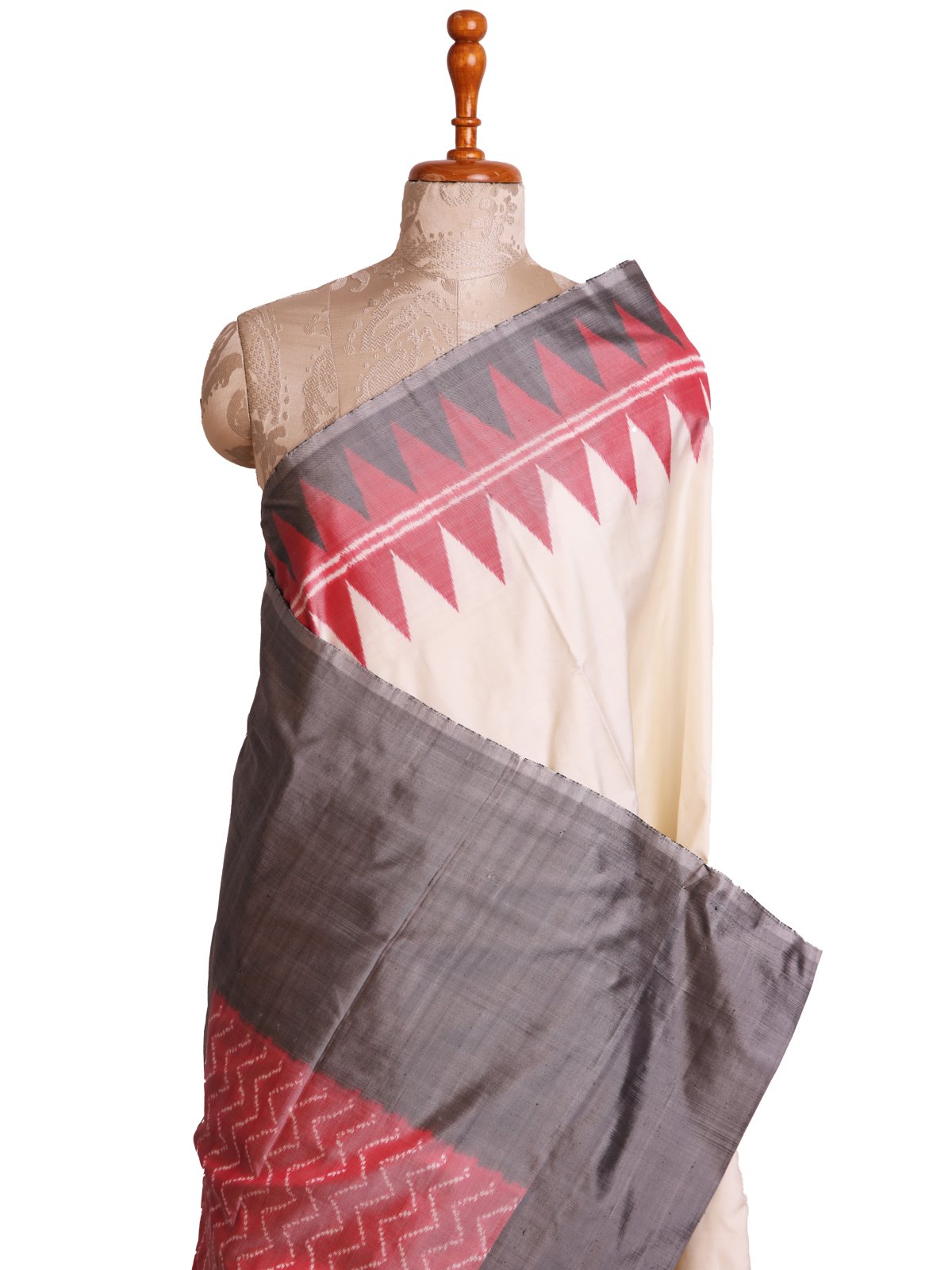 Off White Ikat Silk Saree
