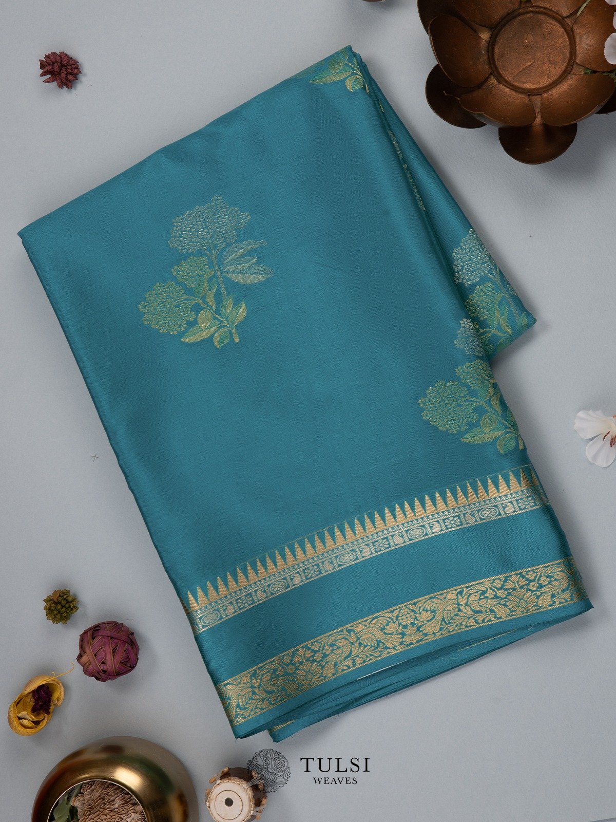 Teal Blue Mysore Silk Saree