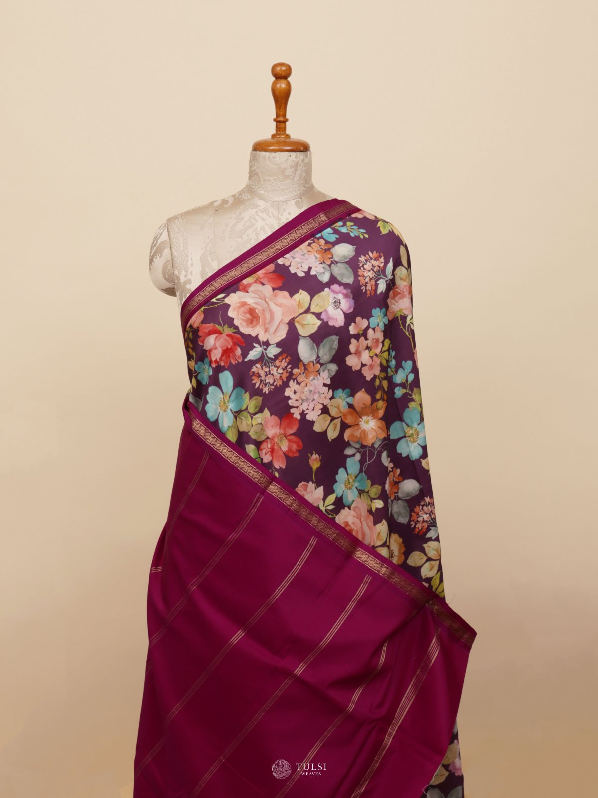 Lavander Printed Kanjeevaram Silk Saree