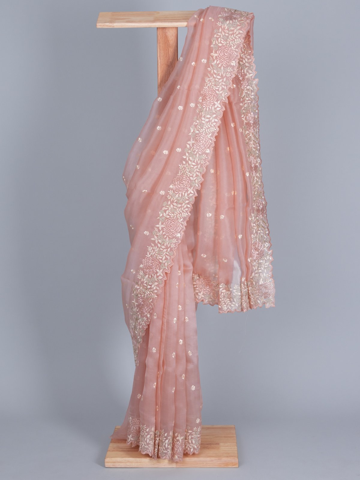 Light Pink Organza Saree With Embroidered Border