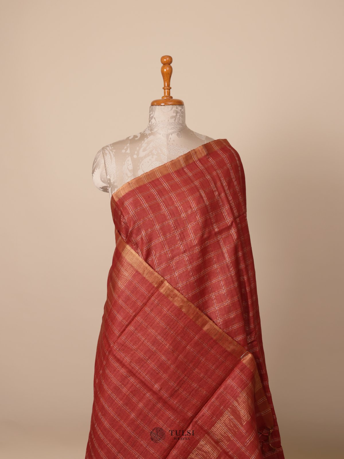 Rust Orange Tussar Silk Saree 
