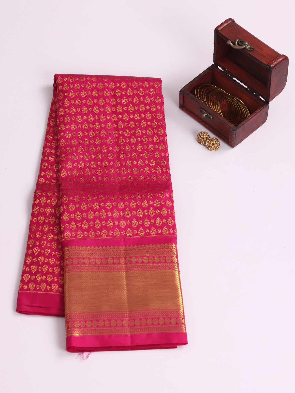 Rani Pink Kanjeevaram Silk Pavadai With Zari Border