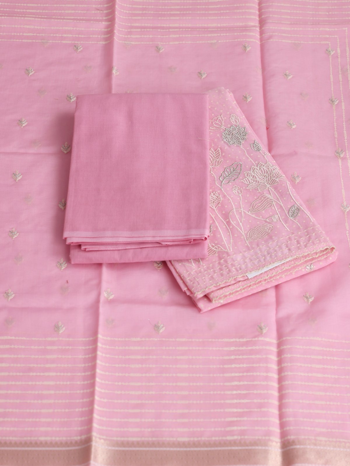 Pastel Pink Embroidered Chanderi Cotton Salwar Material 