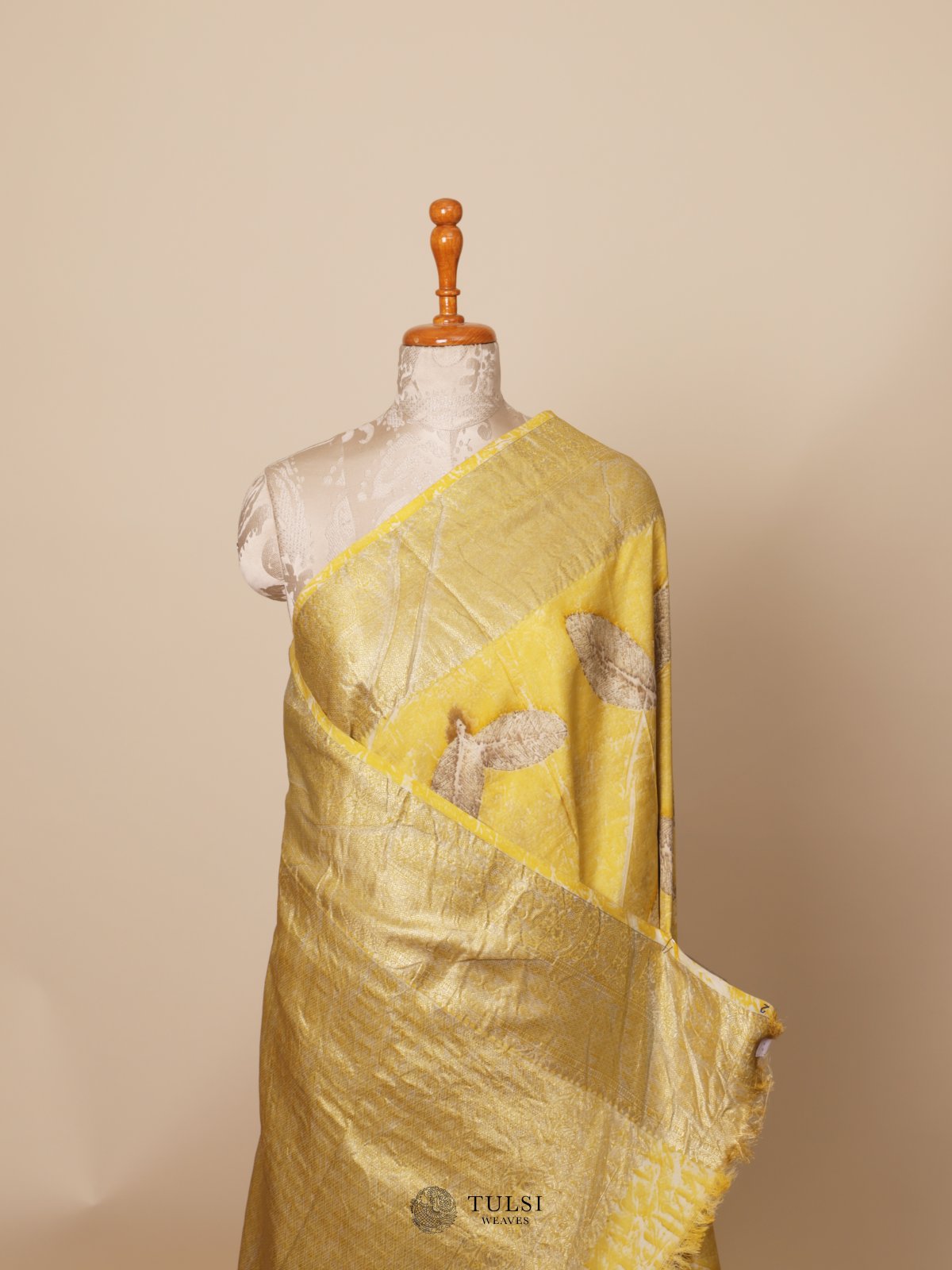 Yellow Eco Print Silk Saree