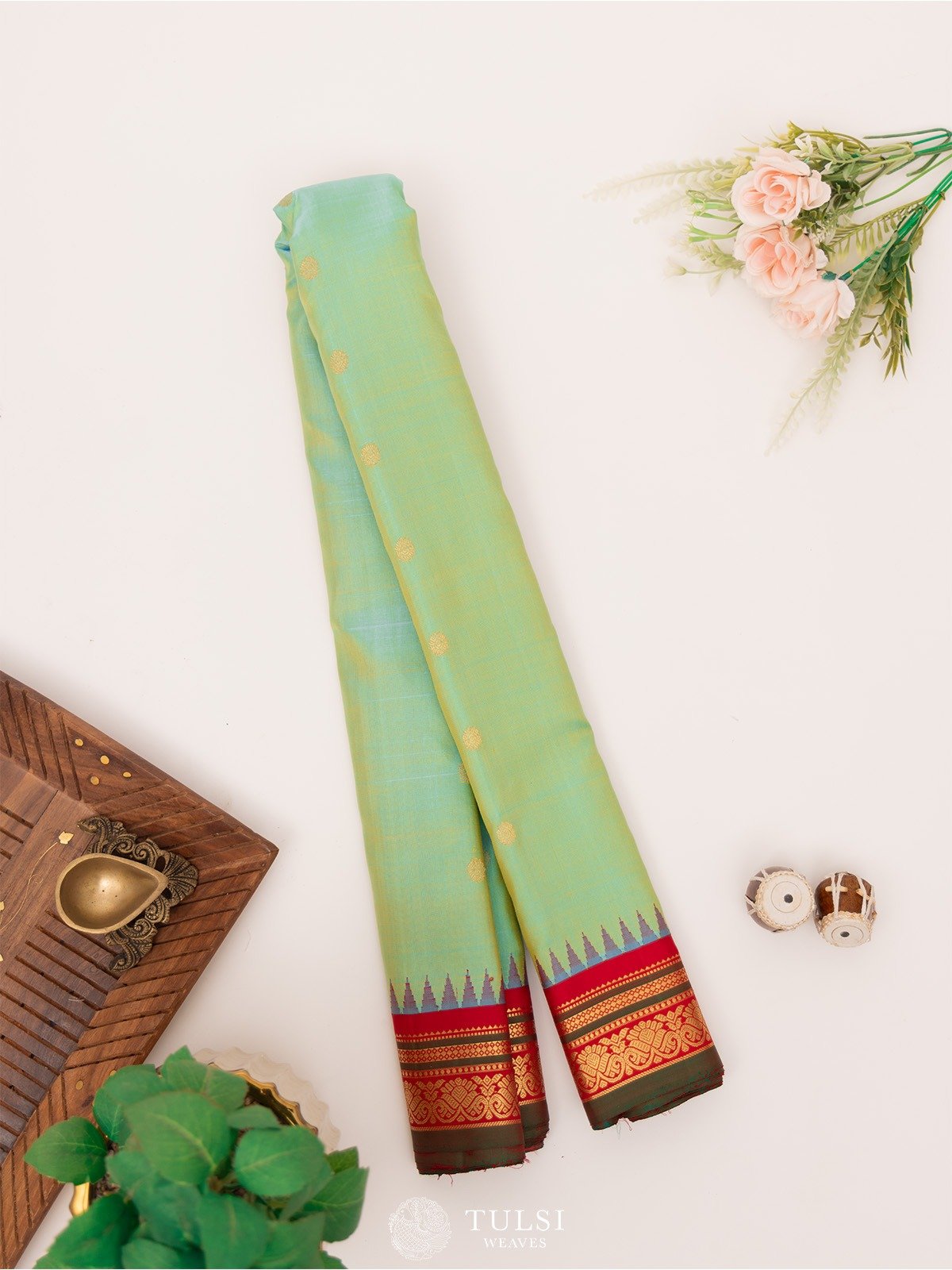 Teal Green Gadwal Silk Saree