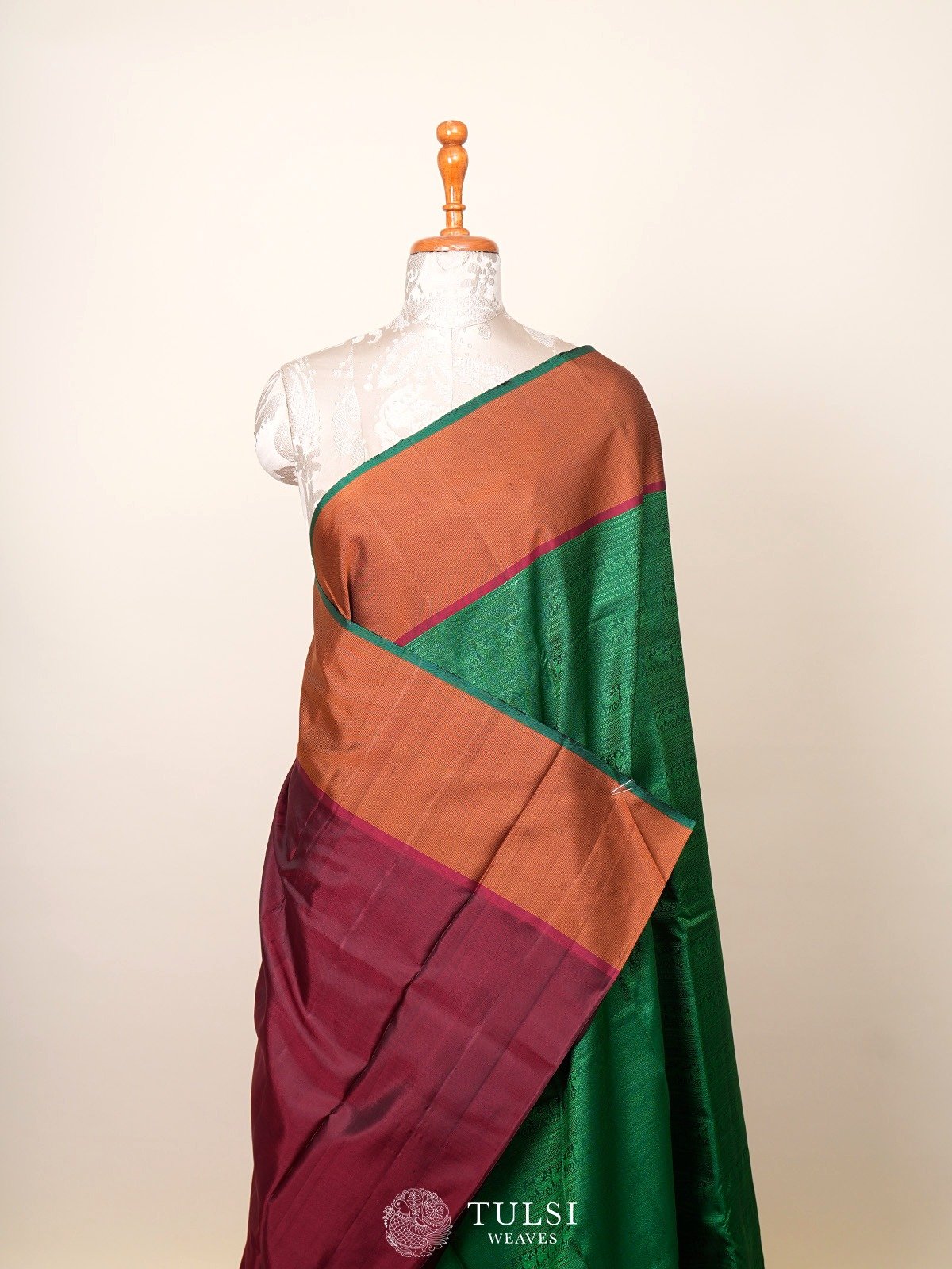 Emerald Green Thread Brocade Kanjeevaram Silk Saree 
