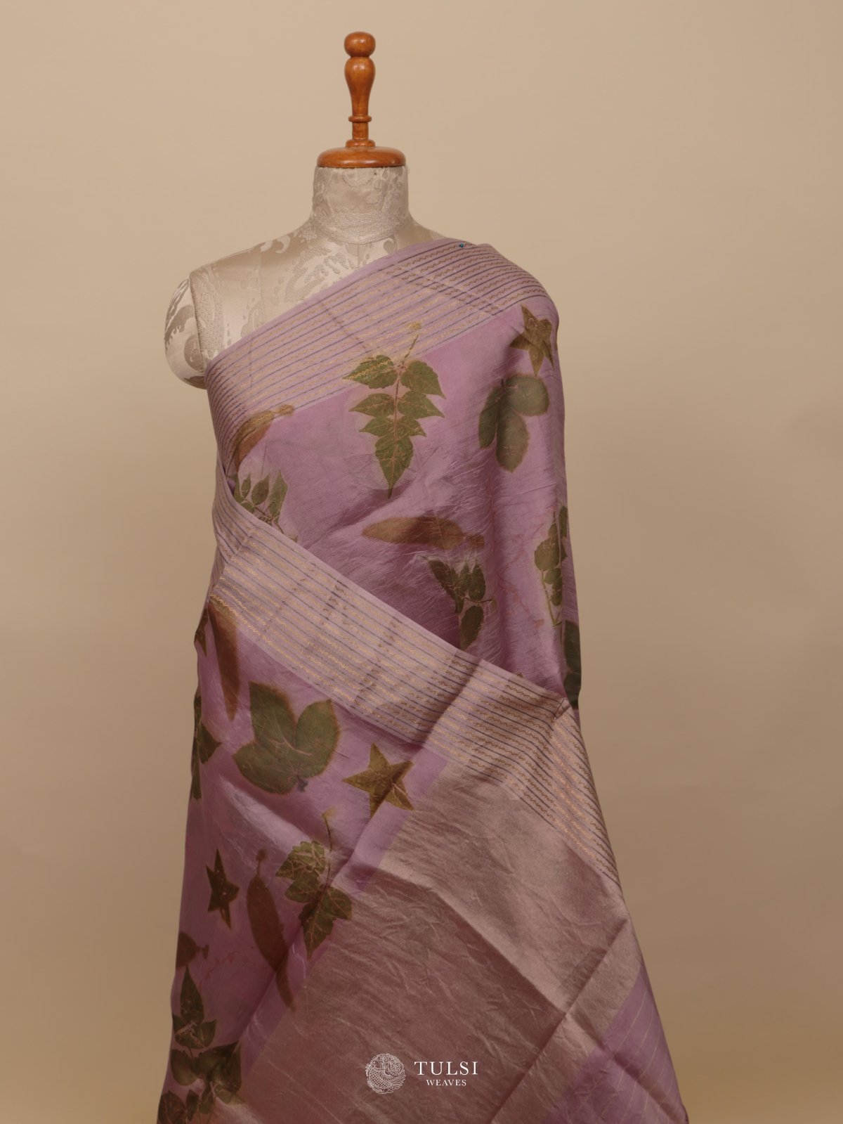 Lilac Eco Print Silk Saree