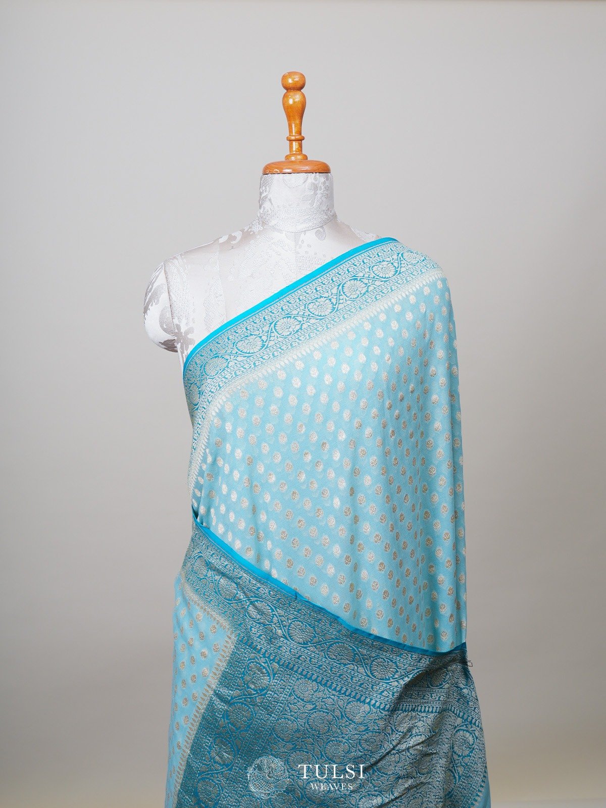 Light Blue Banarasi Georgette Silk Saree