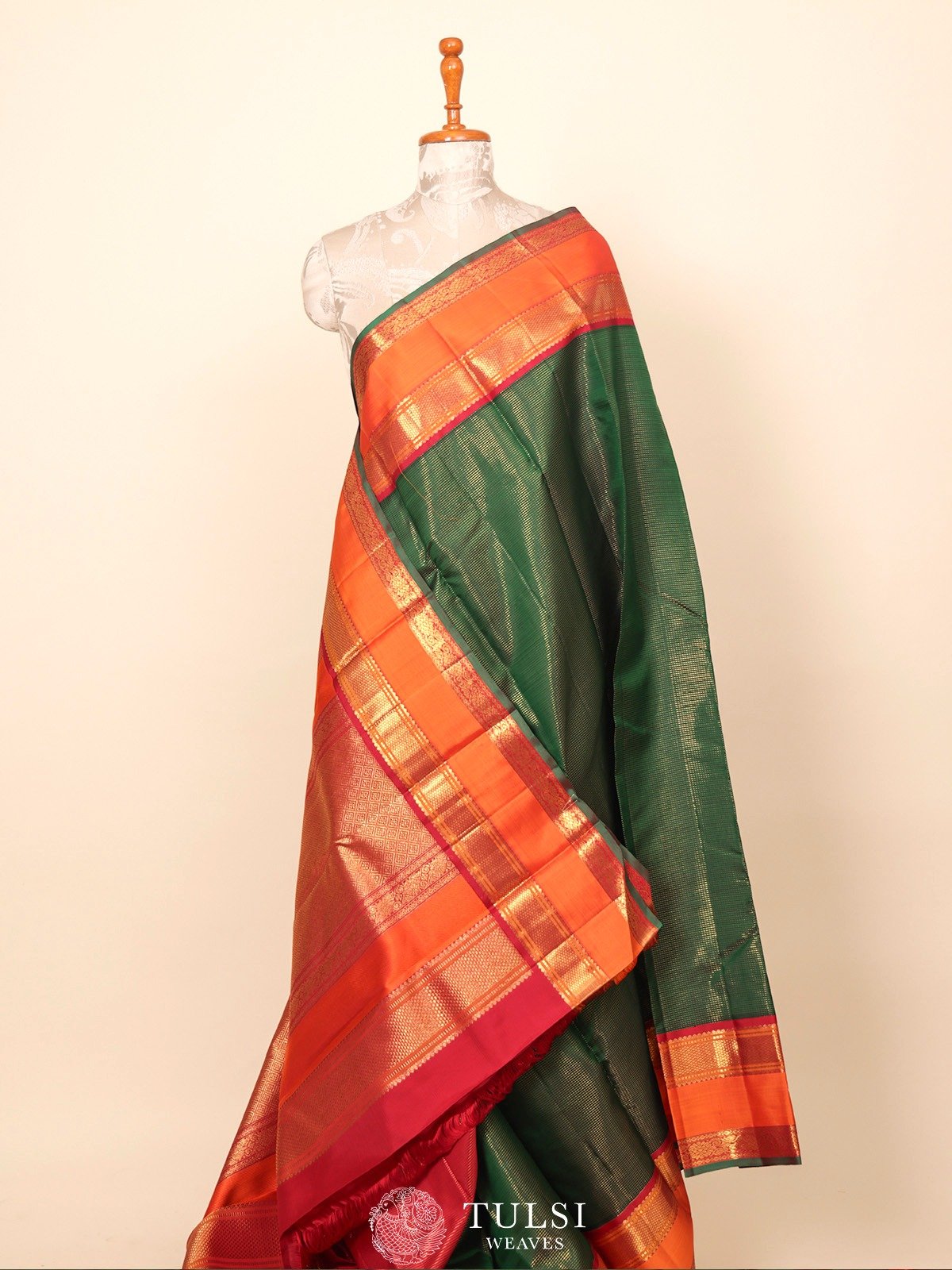 Dark Green Kanjeevarm Silk Saree 