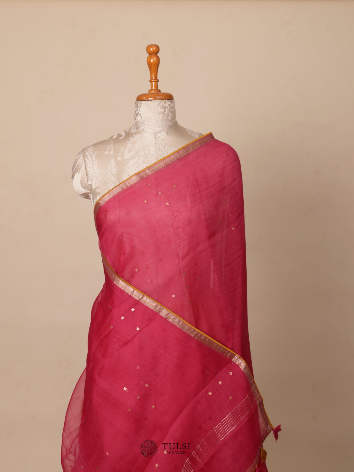 Rani Pink Organza Saree with Kalamkari Blouse