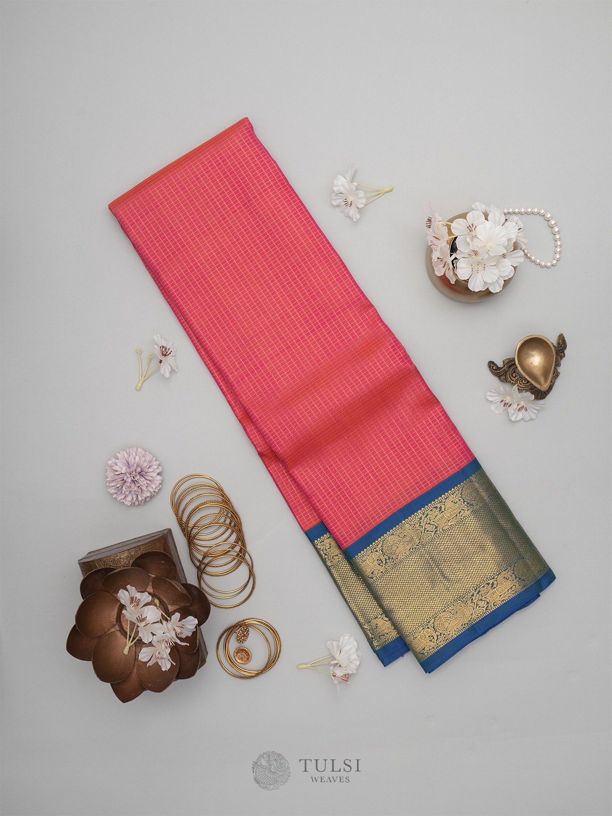 Orangish pink kanjeevarma silk saree
