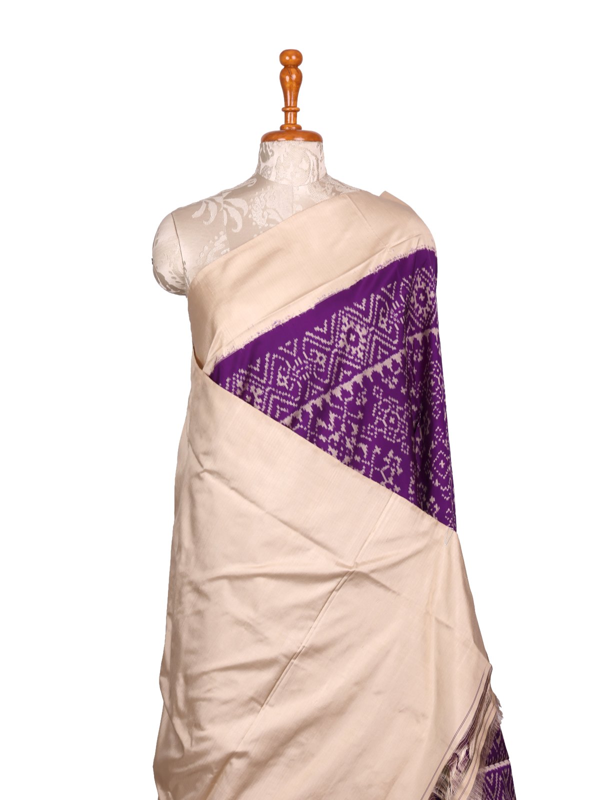Violet Ikat Silk Saree with Beige Border