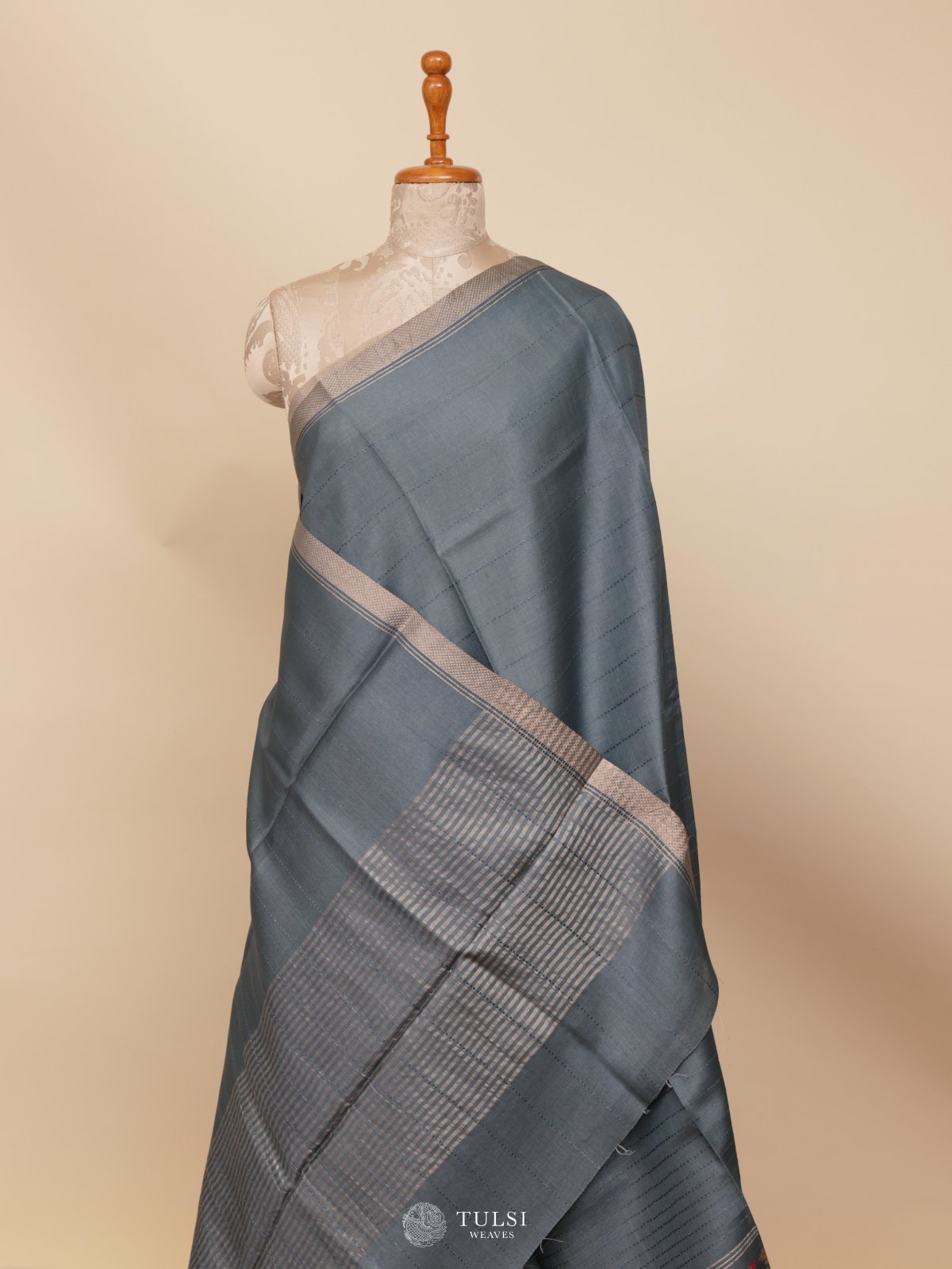 Blue Printed Tussar Silk Saree