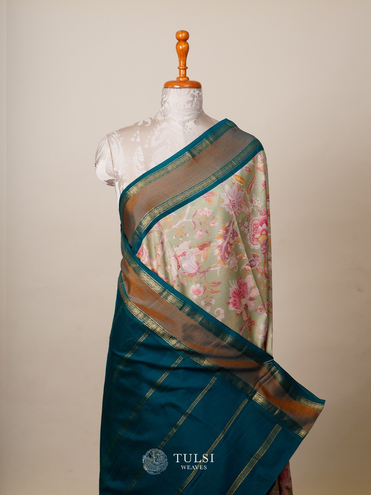 Light Green Printed Kanjeevaram Silk Saree