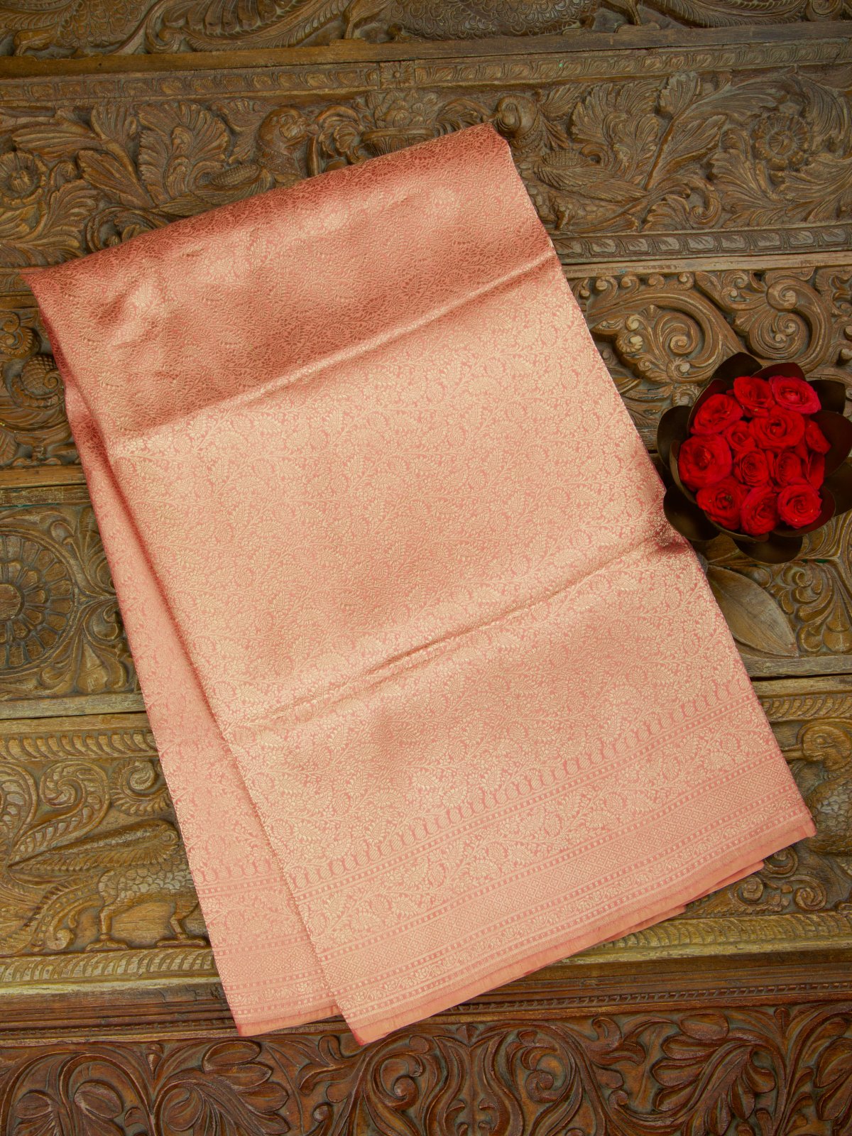 Peach Banaras Silk Saree