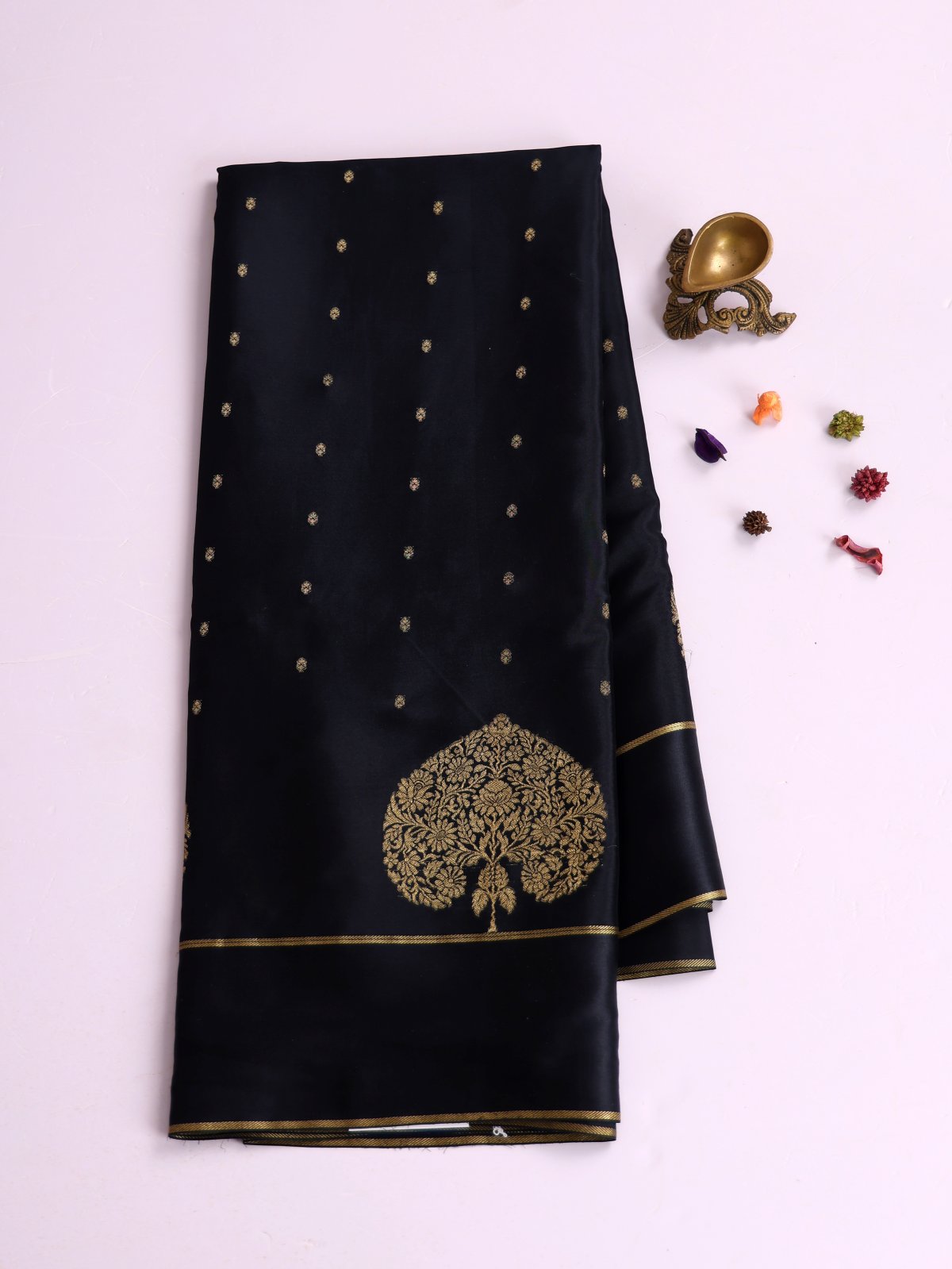 Black Mysore Silk Saree With Satin Border