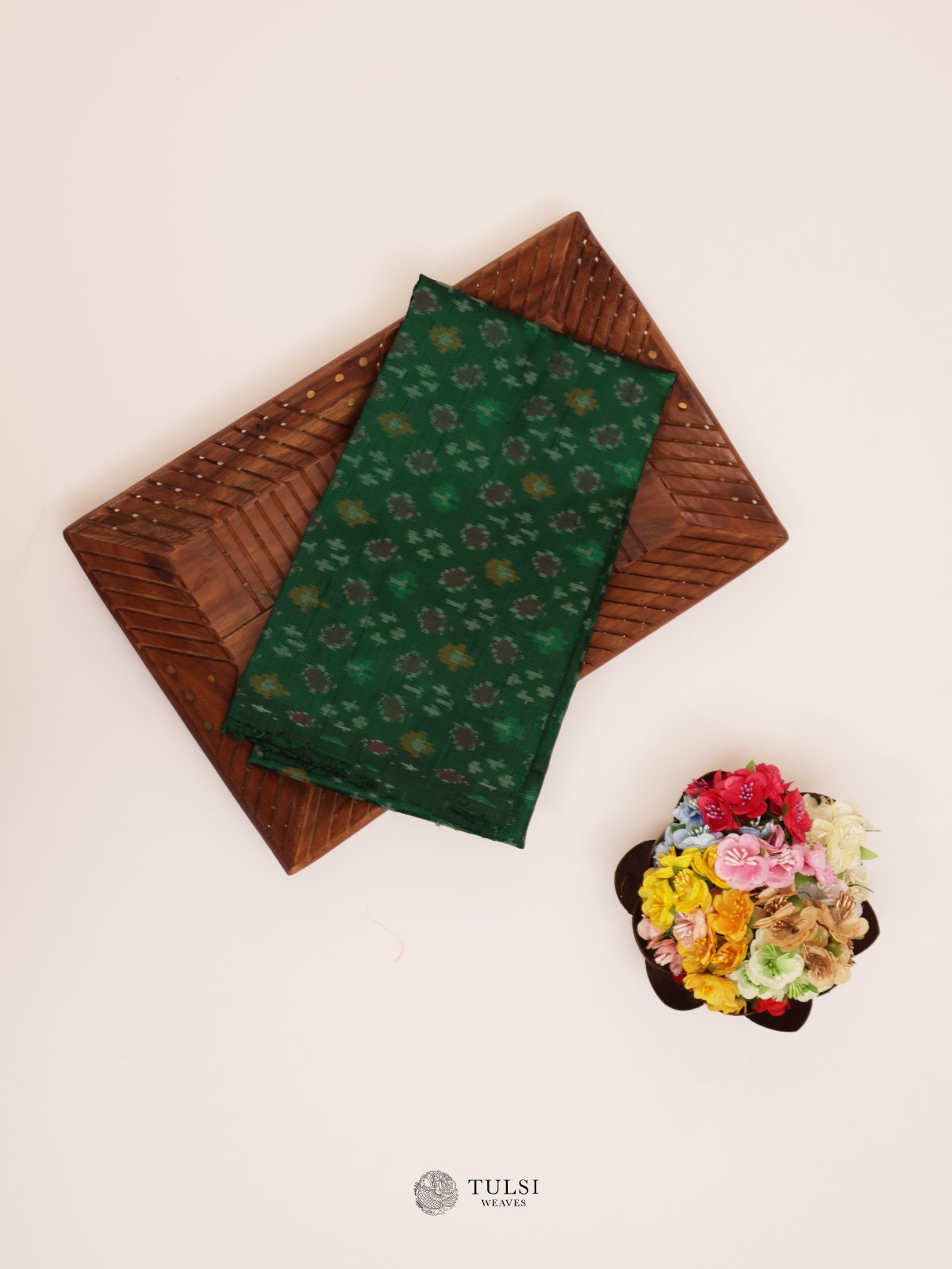 Dark Green Ikat Raw Silk Blouse