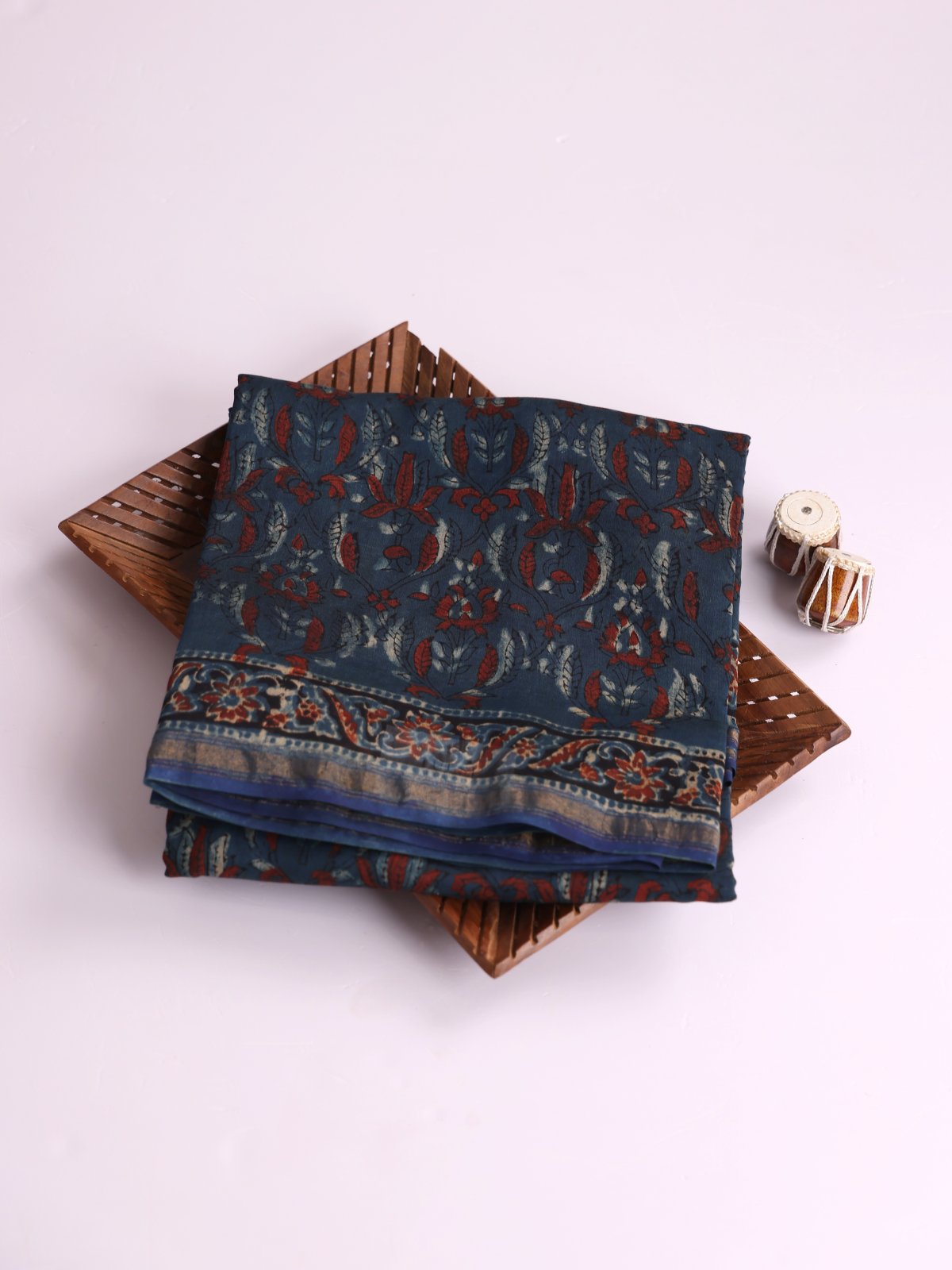 Dark Indigo Printed Chanderi Cotton Saree