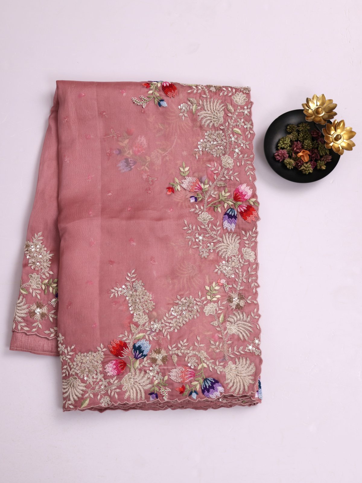 Pastel Pink Organza Silk Saree With Embroidered Border